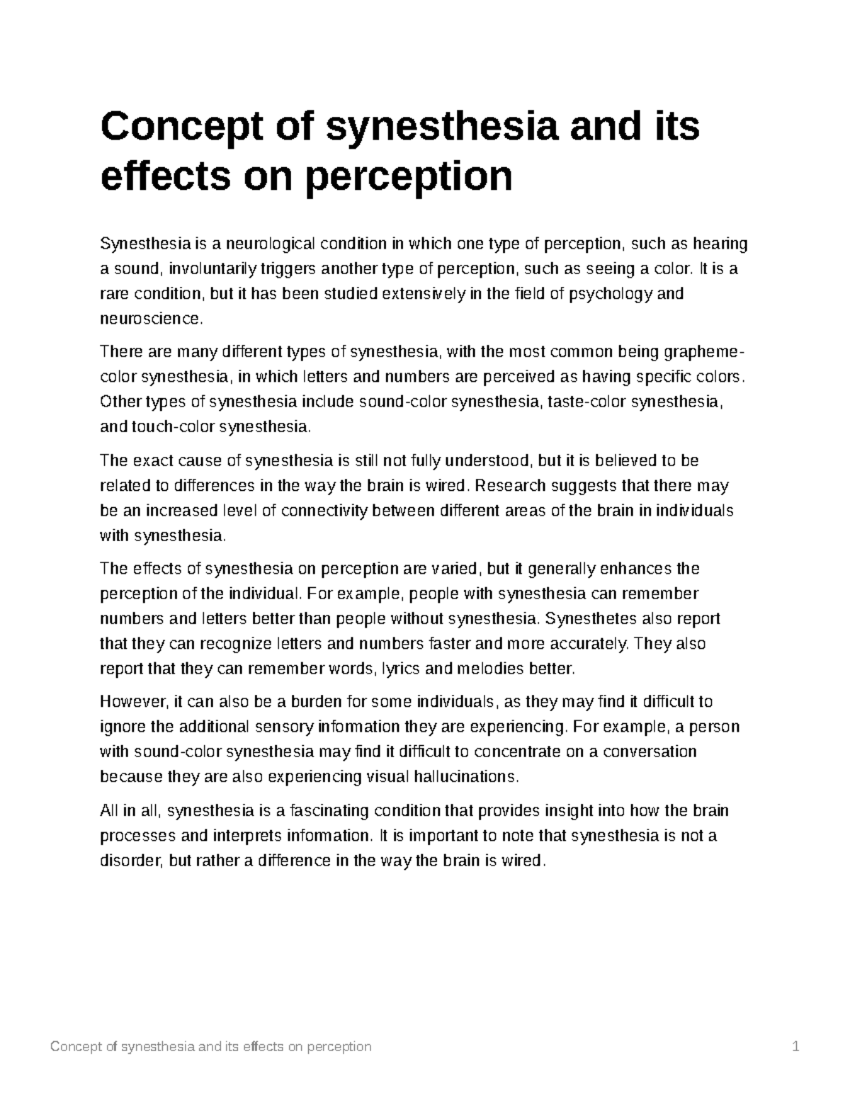 Concept of synesthesia and its effects on perception - It is a rare ...