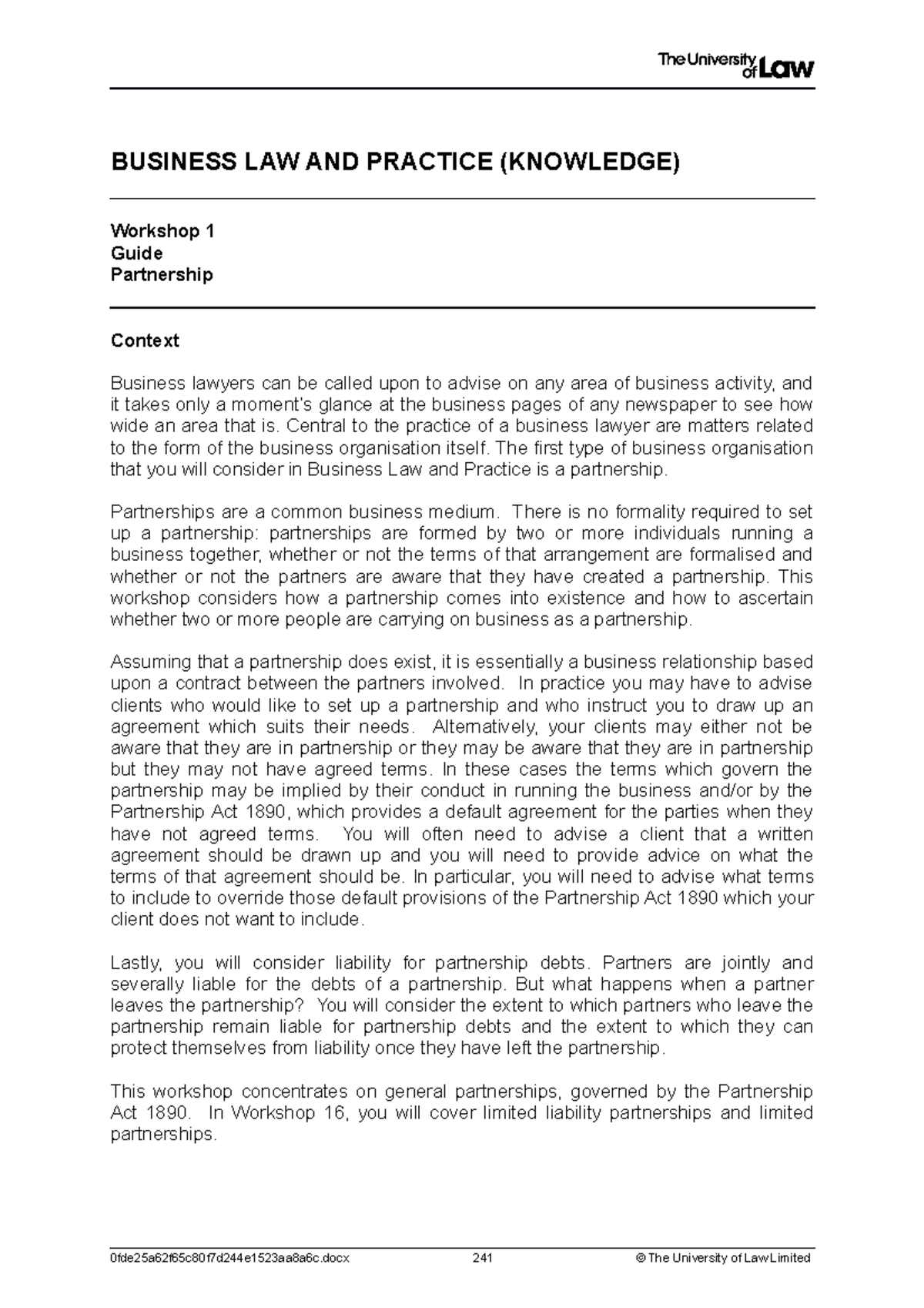 1920 blp ws01 ce01 guide v2 - BUSINESS LAW AND PRACTICE (KNOWLEDGE ...