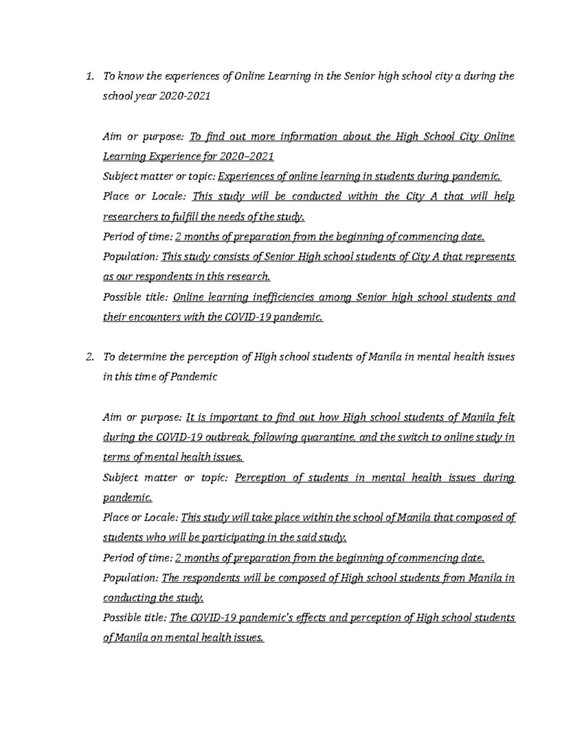 Activity - To know the experiences of Online Learning in the Senior ...