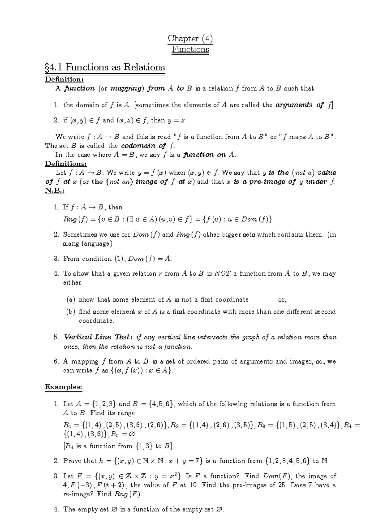 Chapter 4 - notes - Chapter (4) Functions §4 Functions as Relations ...