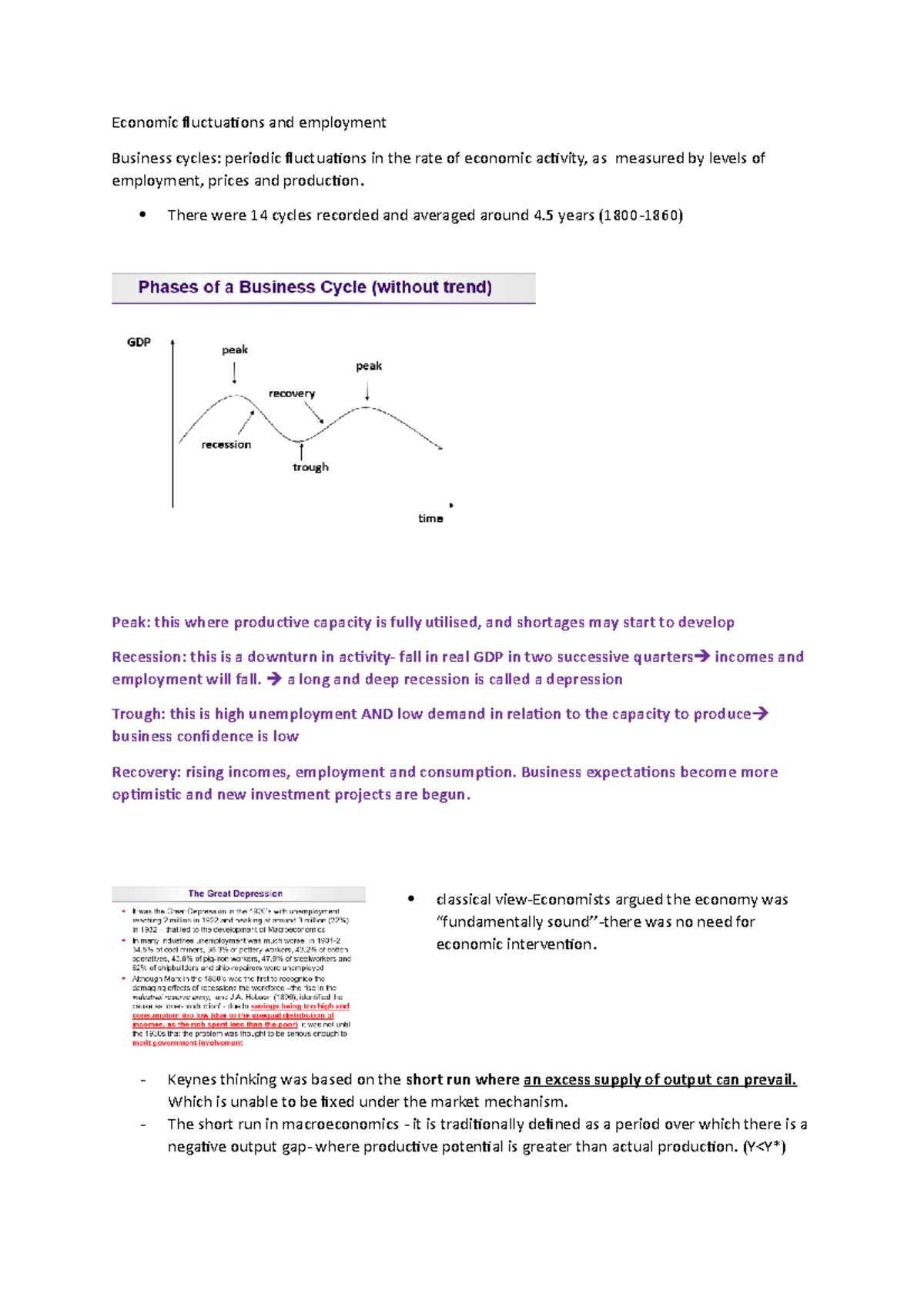 Lecture 5 - Economic fluctuations and employment Business cycles ...