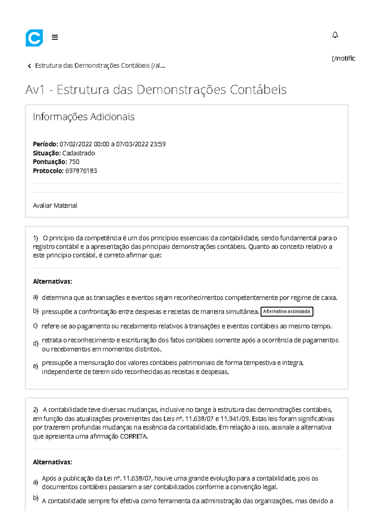 Colaborar - Av1 - Estrutura Das Demonstrações Contábeis - Estrutura Das ...