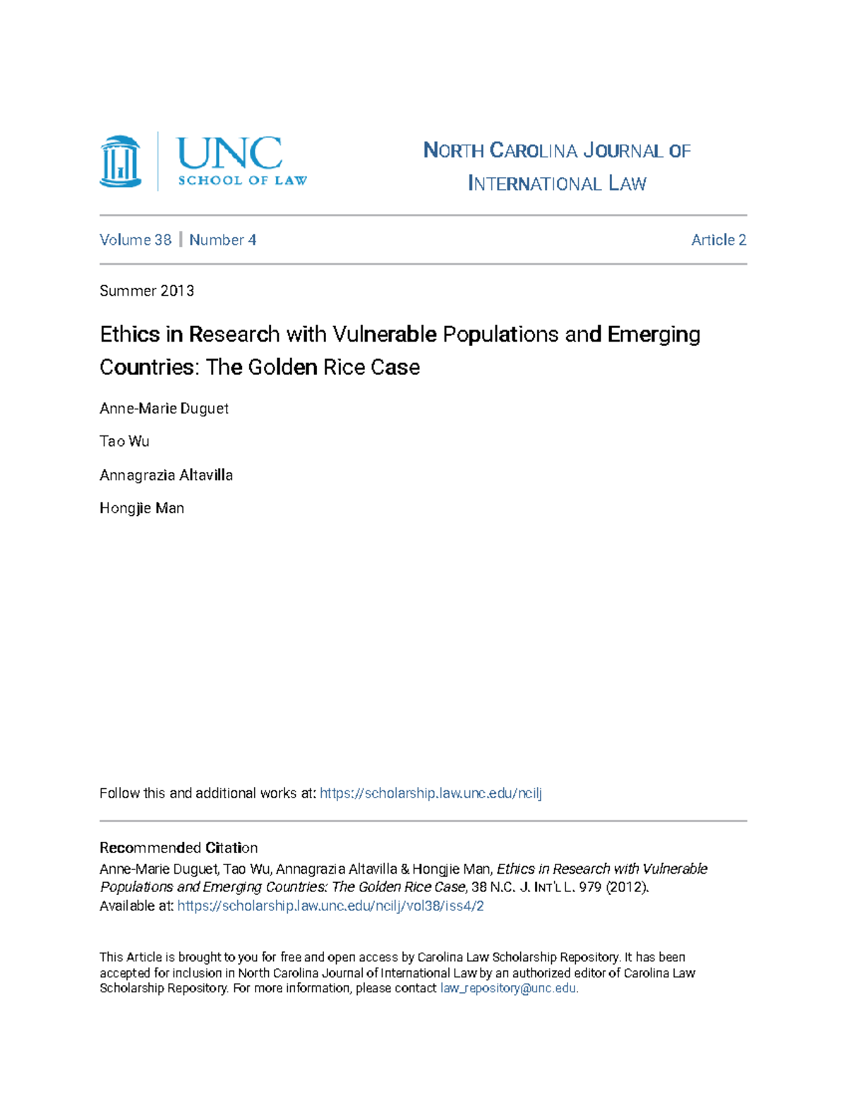 Ethics in Research with Vulnerable Populations and Emerging Countries ...