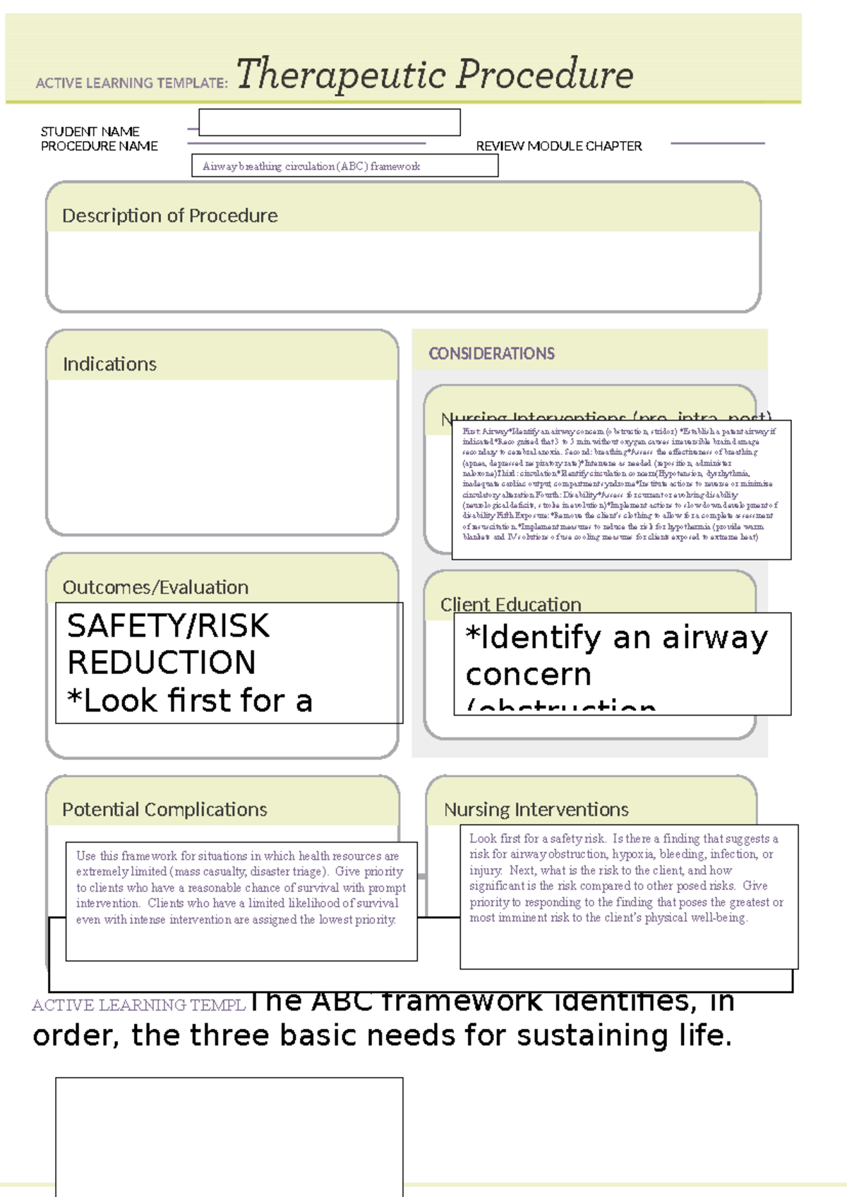 Therapeutic Procedure ABC framework - ACTIVE LEARNING TEMPLThe ABC ...