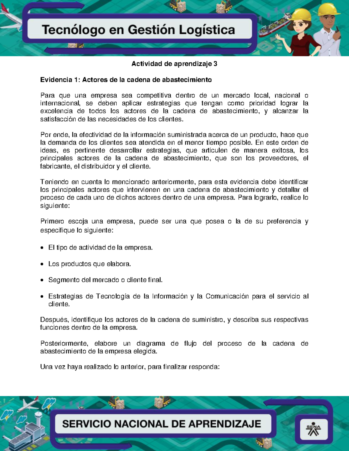 Evidencia 1 Actores de la cadena de abastecimiento - Gestion logistica ...