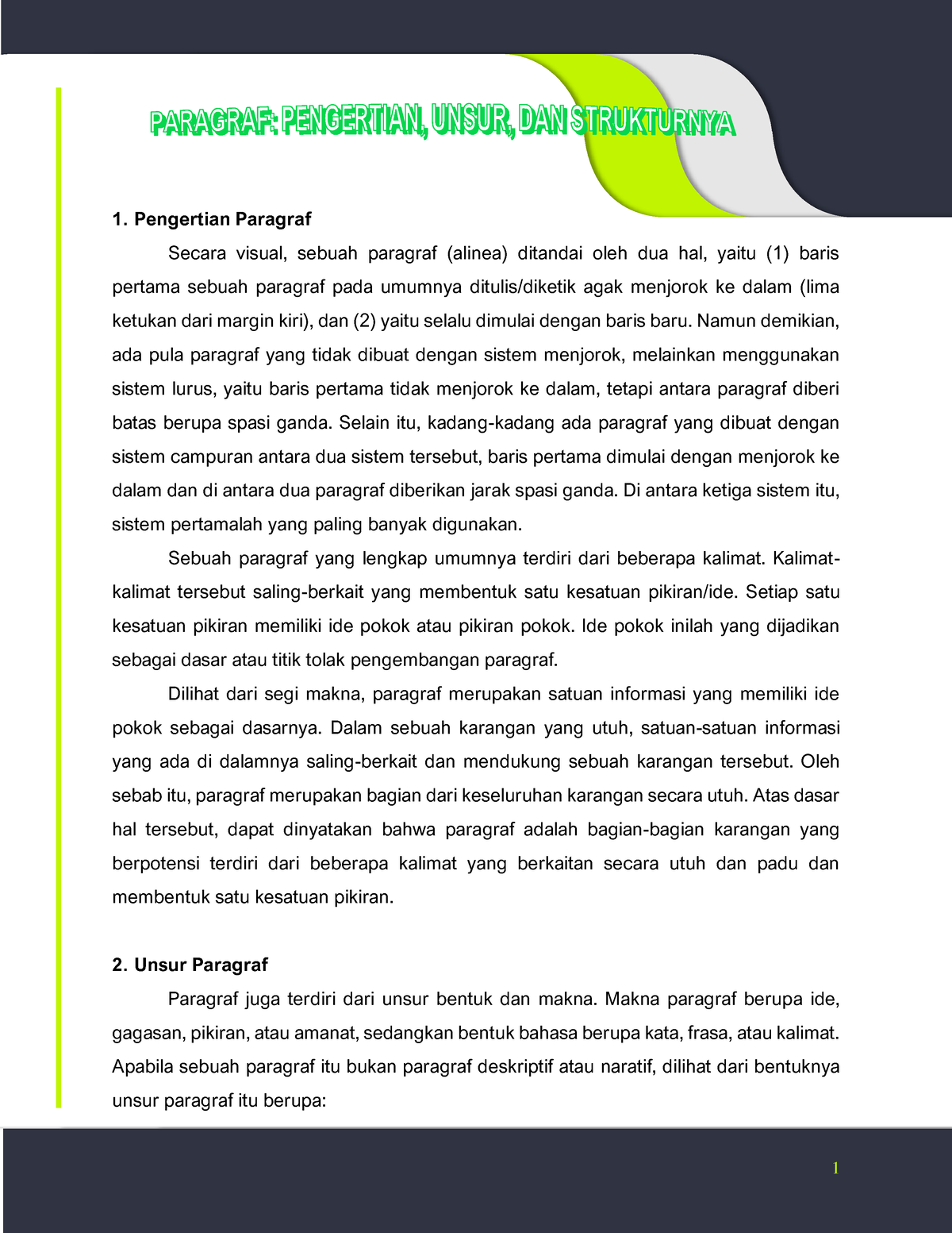 Unsur Dan Struktur Paragraf - Pengertian Paragraf Secara Visual, Sebuah ...