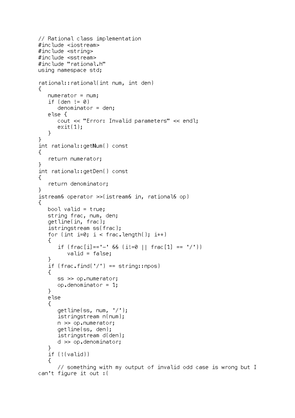 CPP file of Rational lab 3 // Rational class implementation include