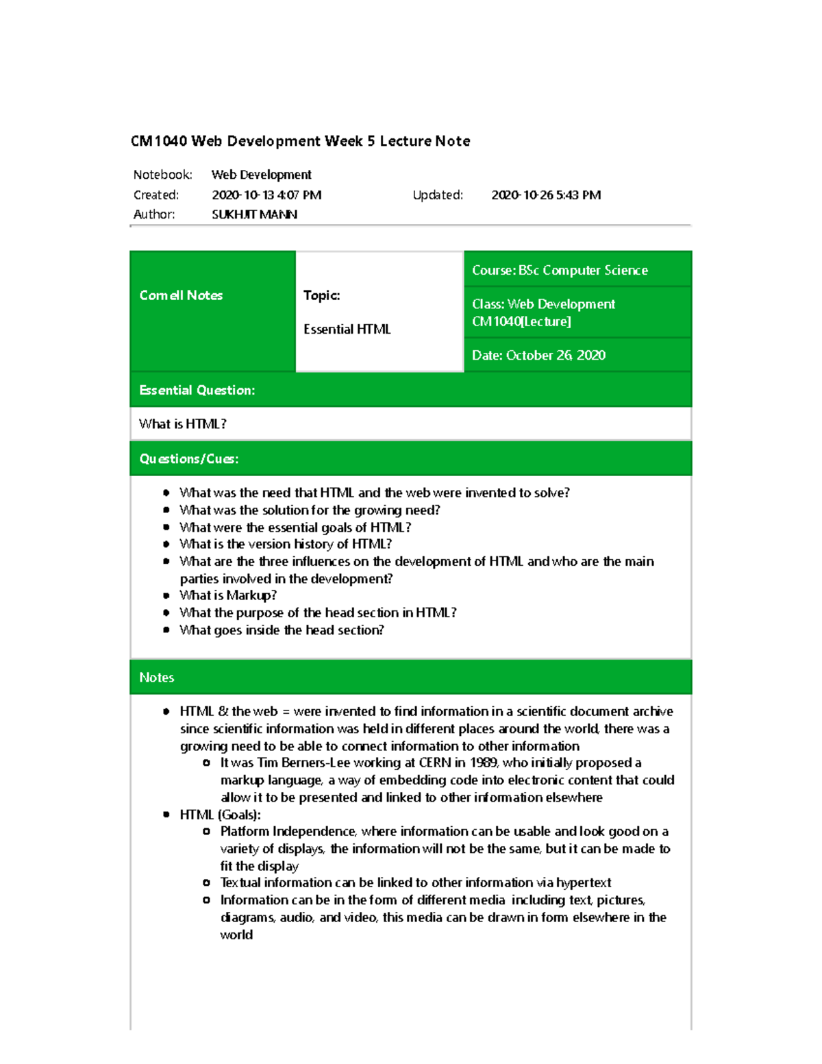 Web-Dev Week-5 Lecture Note - Notebook: Web Development Created: 2020 ...