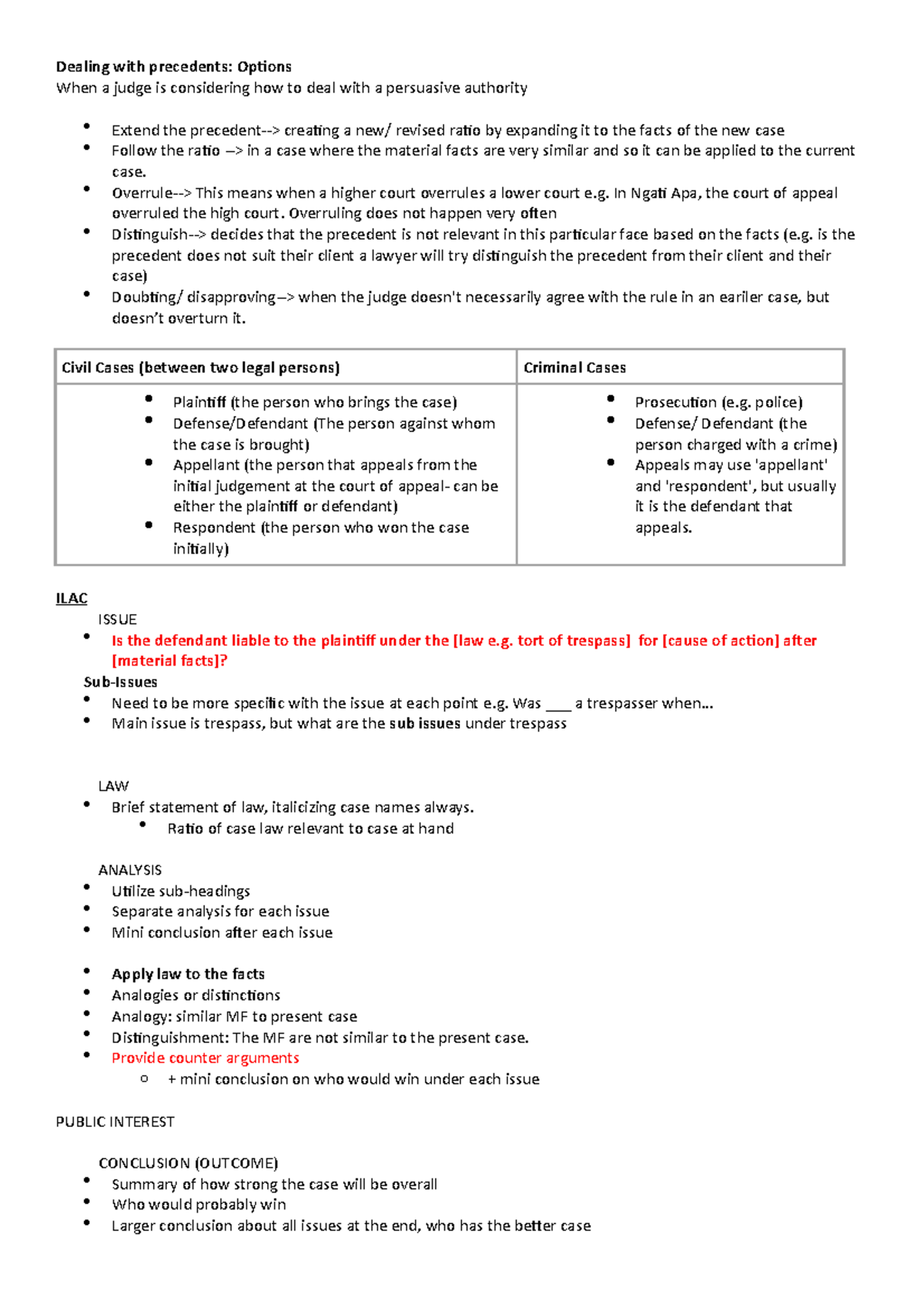 122midtri test cheat sheet - Dealing with precedents: Options When a ...