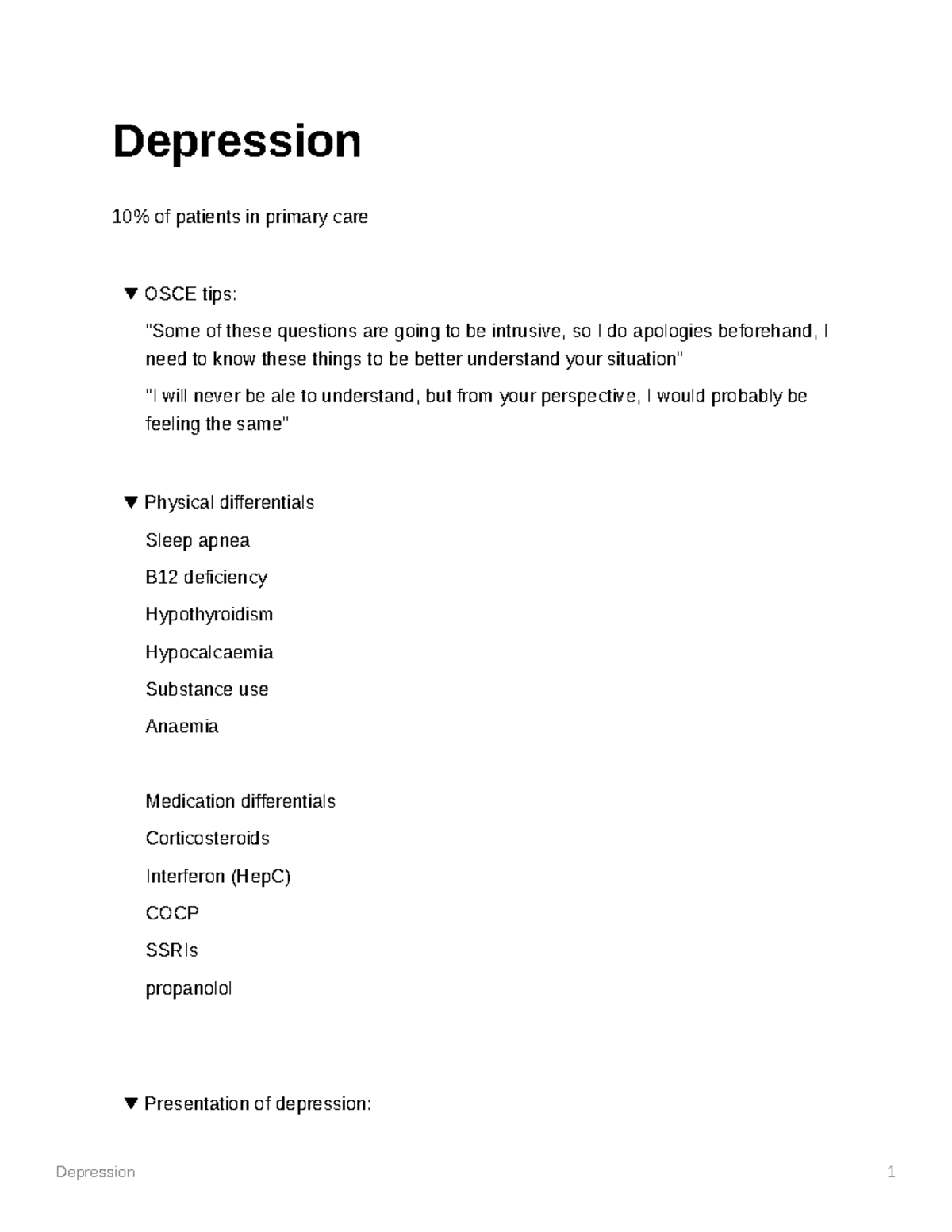 Depression - Depression 10% of patients in primary care OSCE tips ...