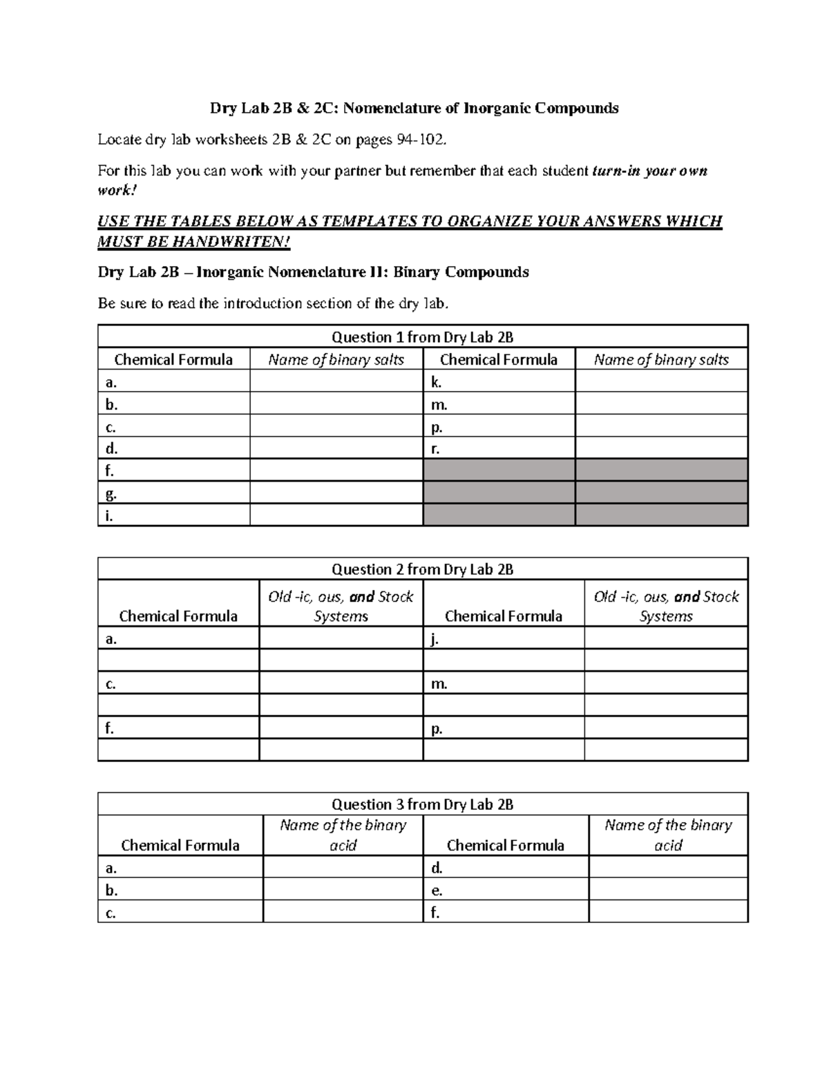 Dry Lab 2b 2c Assignment-2 - Dry Lab 2B & 2C: Nomenclature Of Inorganic ...