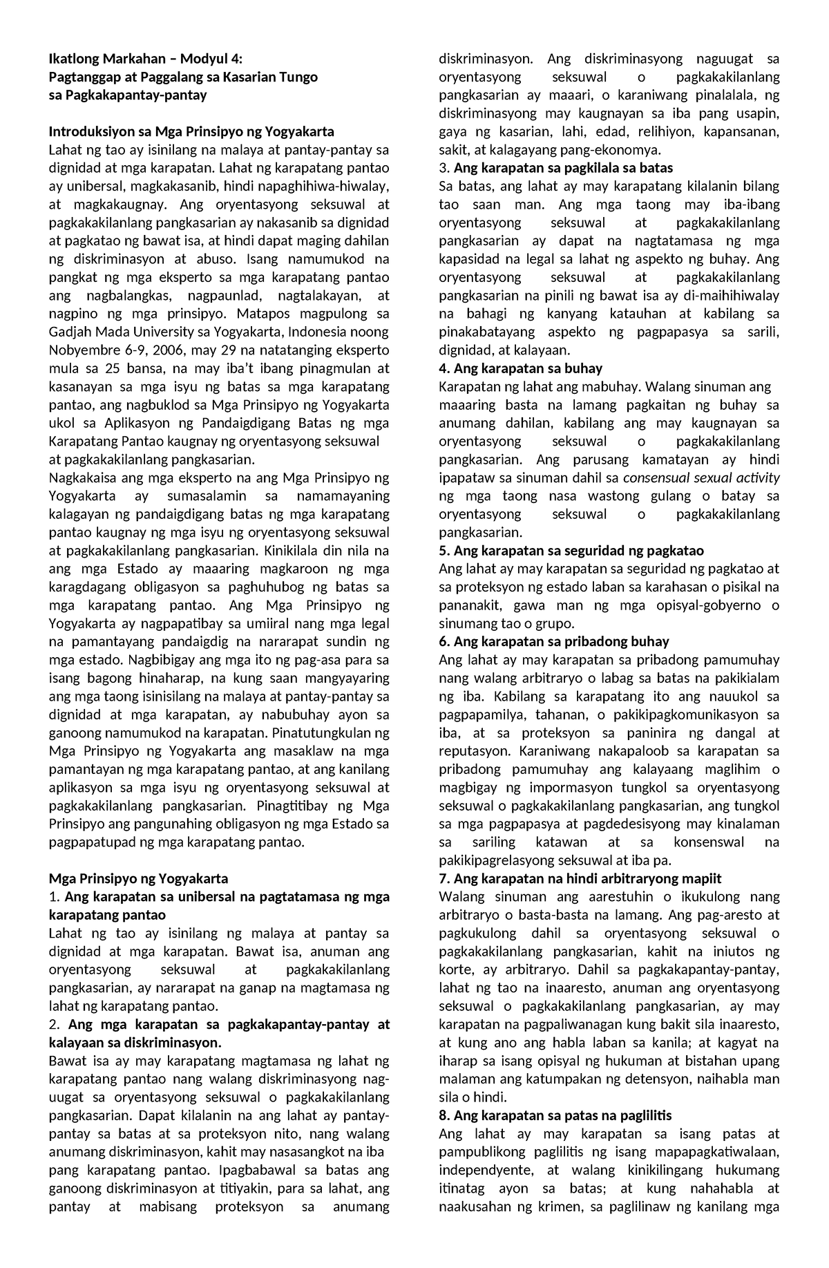 Ap 10 Q3 Module 4 Handouts Ikatlong Markahan Modyul 4 Pagtanggap At Paggalang Sa Kasarian 6396