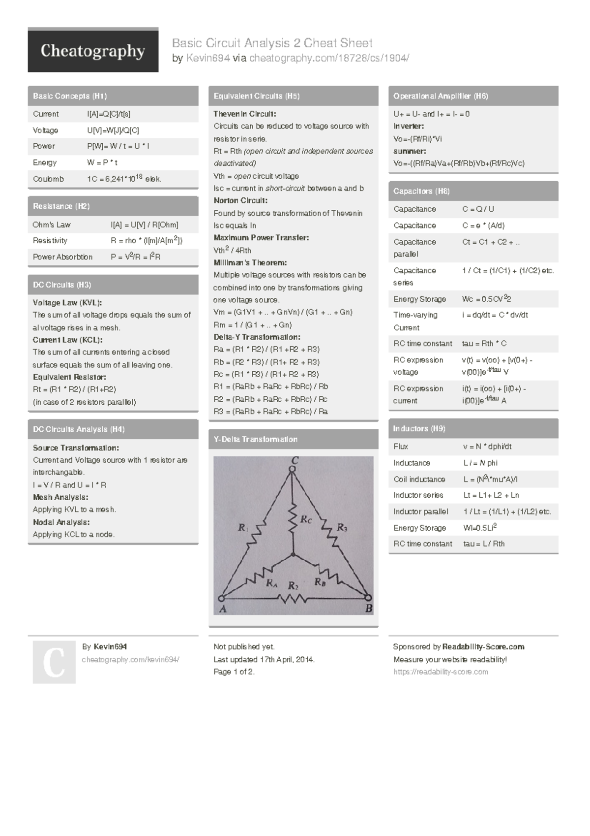 Circuit-analysis-2 - Basic Circuit Analysis 2 Cheat Sheet by Kevin694 ...