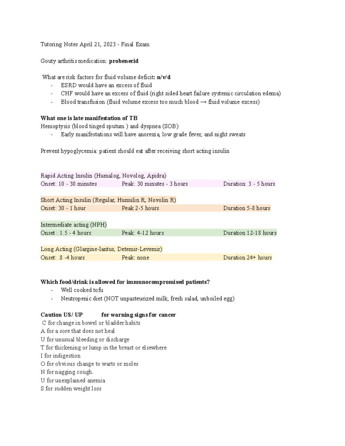 Tutoring - Notes for medsurg 2 week 2 - Tutoring Notes April 21, 2023 ...