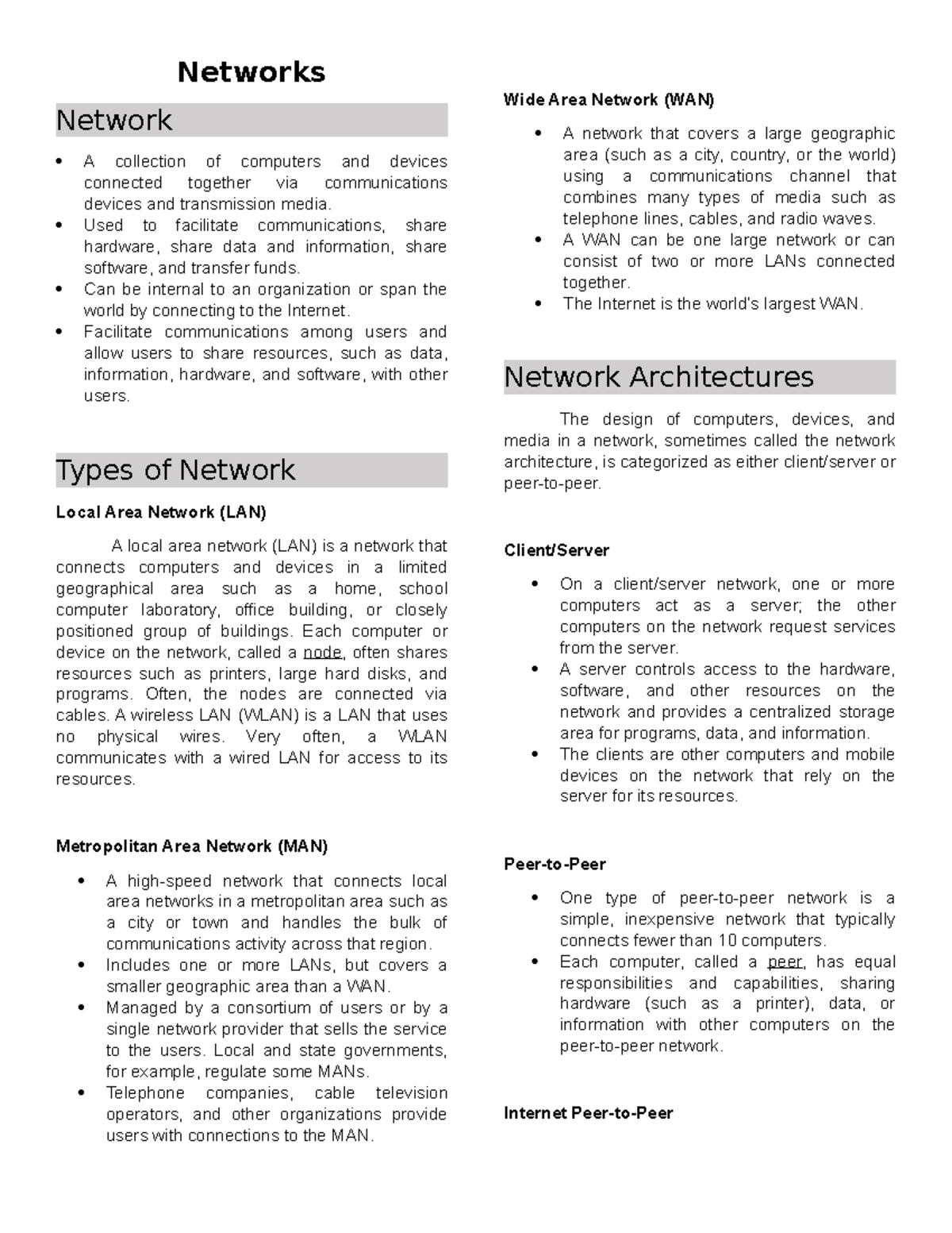 Information Technology Networks - Networks Network A collection of ...