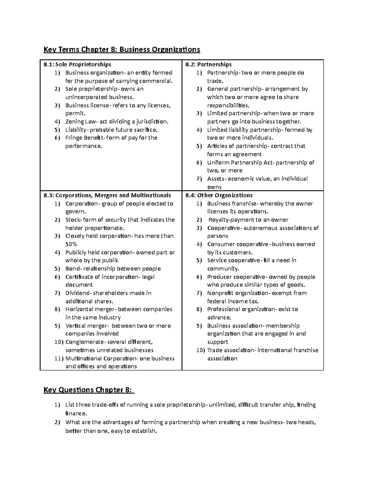 Chapter 8 Assignment complete - Key Terms Chapter 8: Business ...
