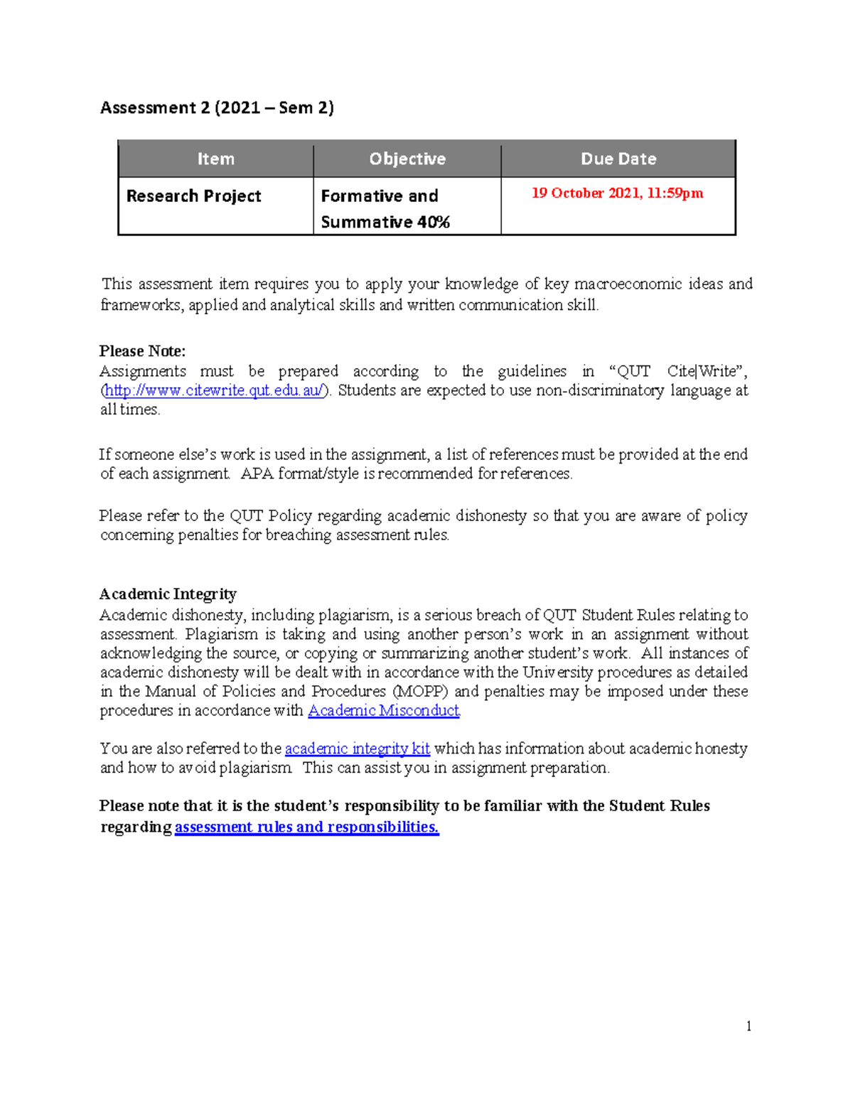 Assessment 2 Task Description-2021 - Assessment 2 (2021 – Sem 2 ) Item ...