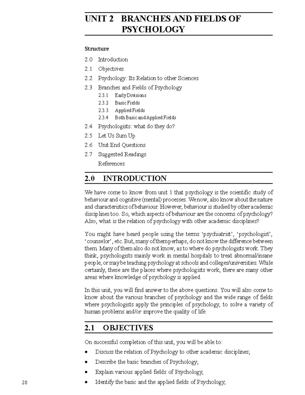 Unit-2 - study material - 20 Introduction to Psychology, Objectives ...