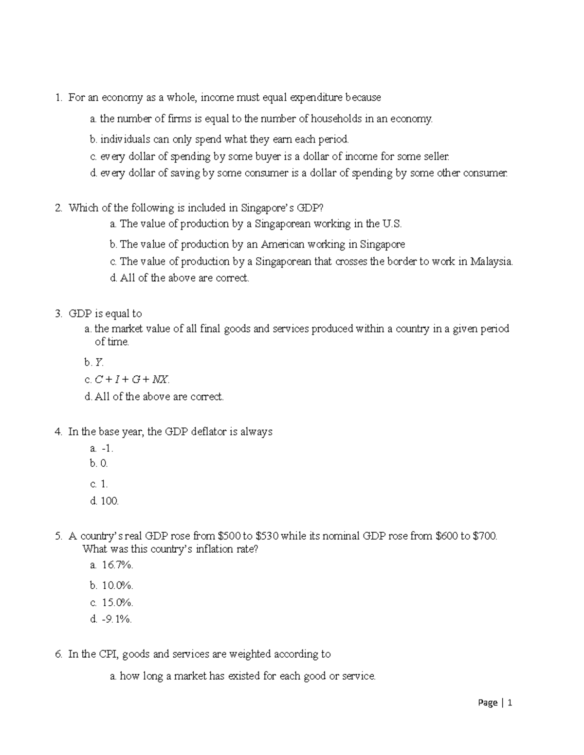 macro economics assignment