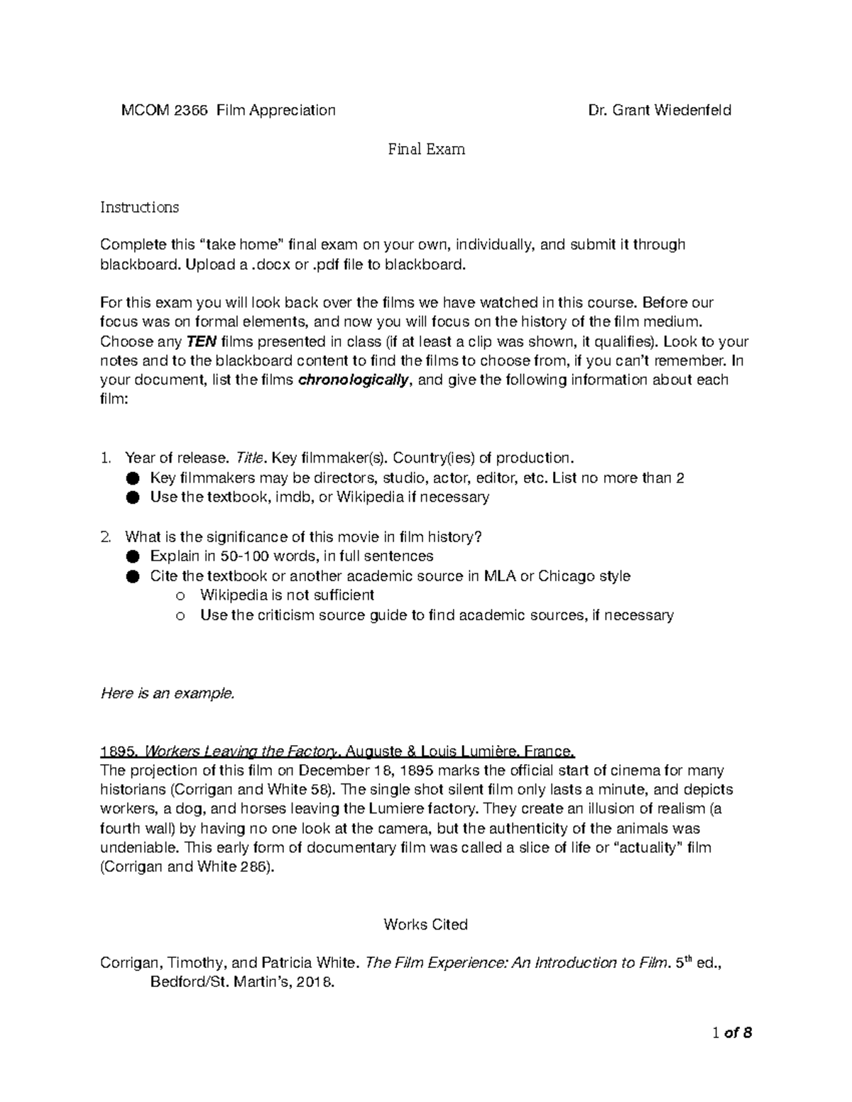 2366.final exam.fall 2018 2366 Film Appreciation Dr. Grant
