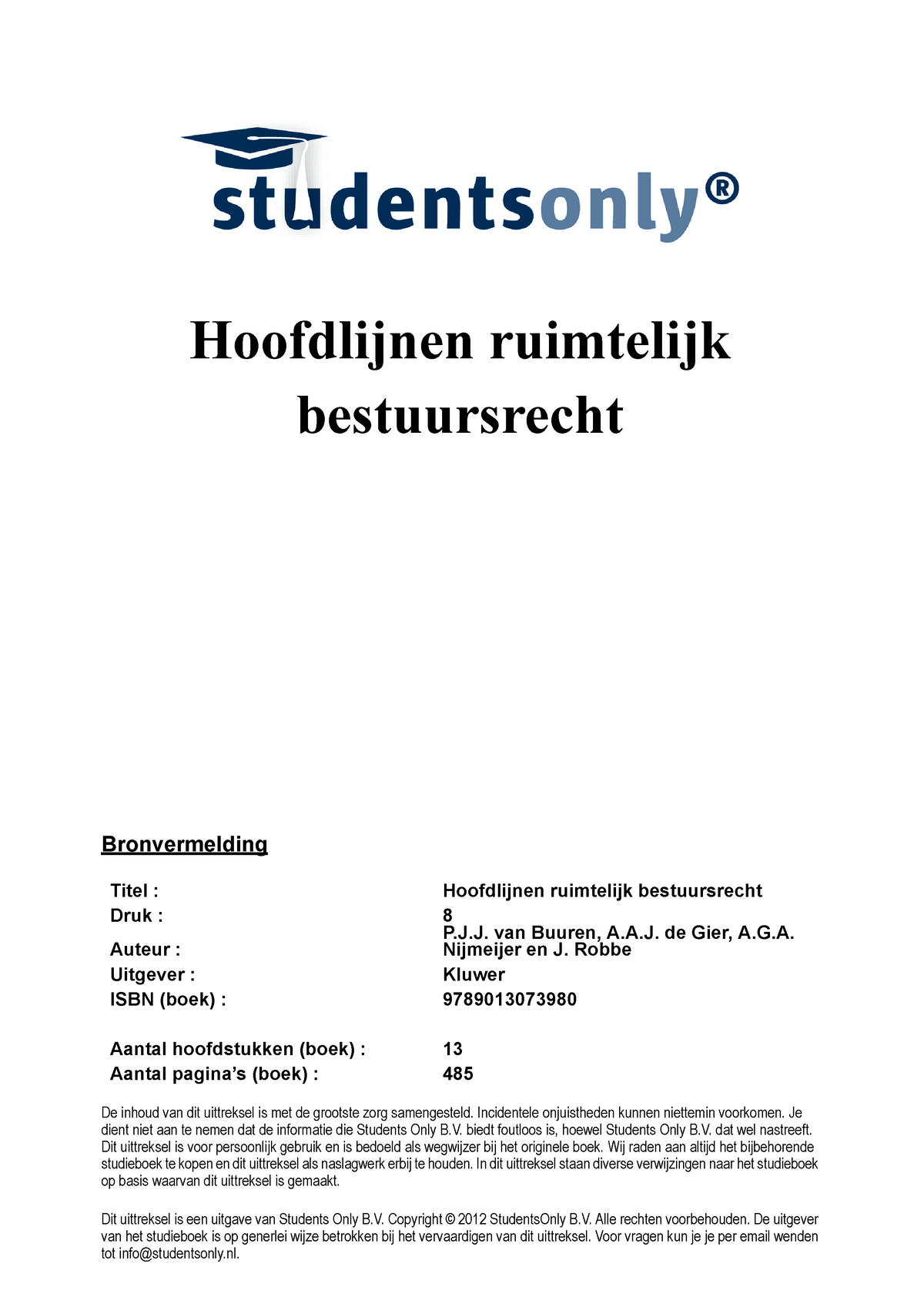 Samenvatting Hoofdlijnen Ruimtelijk Bestuursrecht 1 - Hoofdlijnen ...