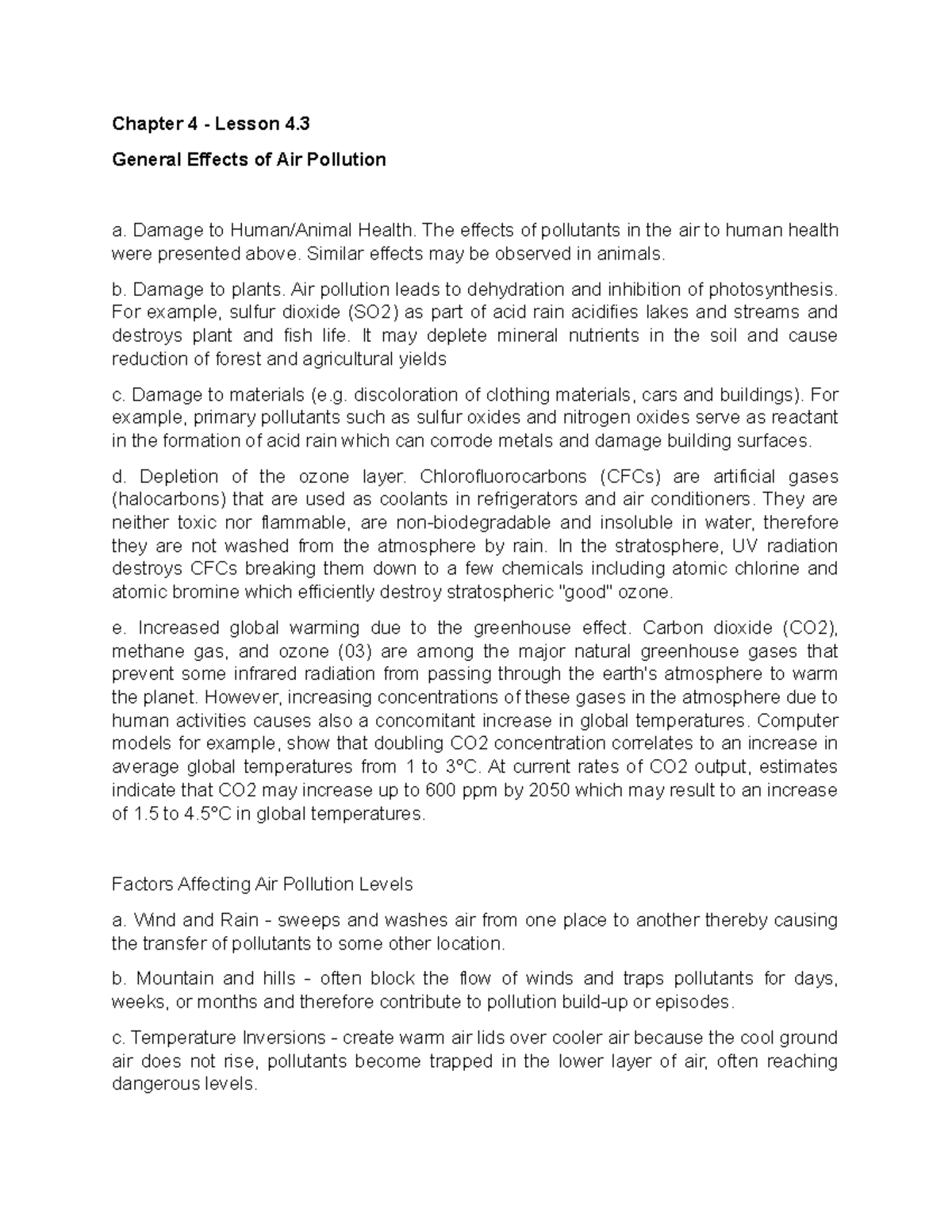 General Effects Of Air Pollution - Chapter 4 - Lesson 4. General ...