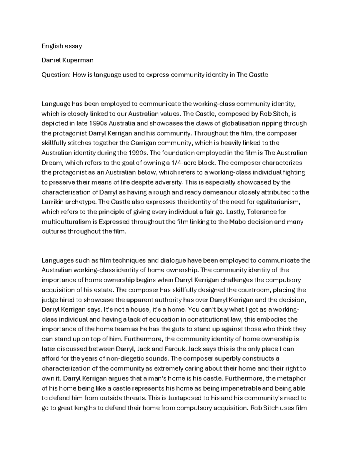 Eng- Essay - English essay Daniel Kuperman Question: How is language ...