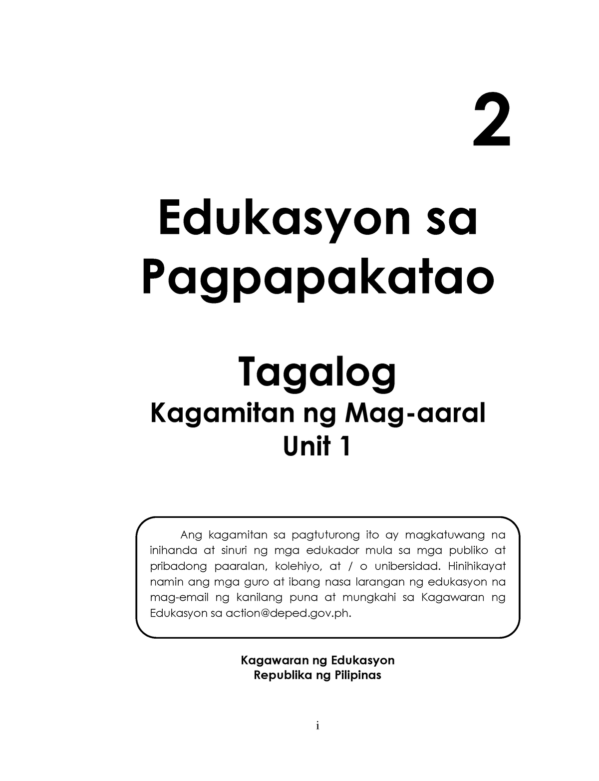 Edukasyon Sa Pagpapakatao 2 Tagalog Unit 1 Learner’s Material - I 2 ...