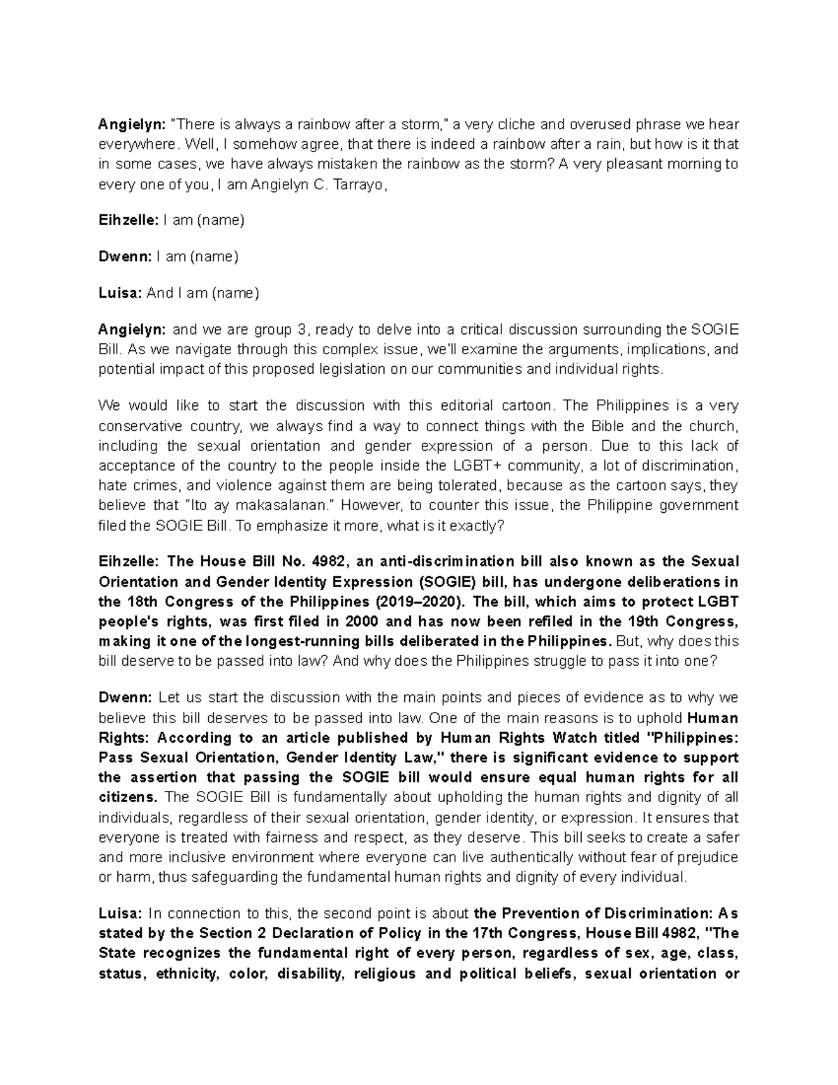 RNW PETA 2 Script - Angielyn: “There is always a rainbow after a storm ...