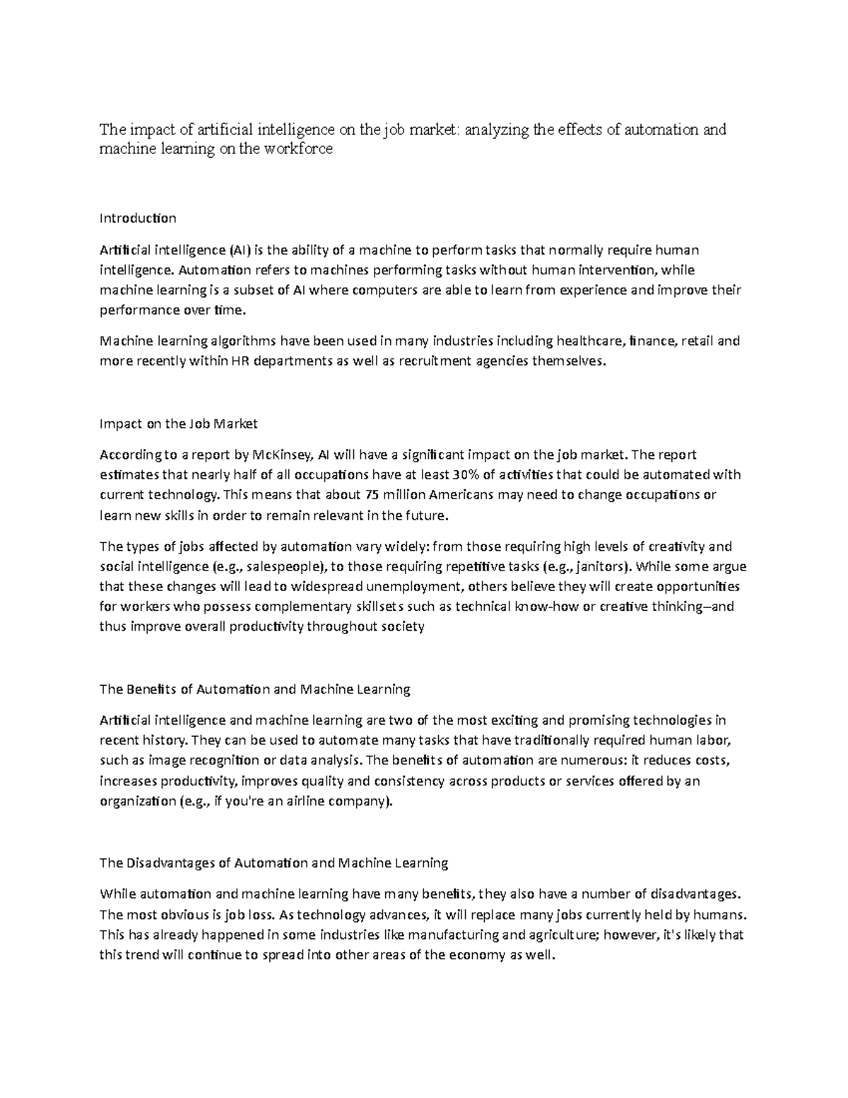The impact of artificial intelligence on the job market - Automation ...
