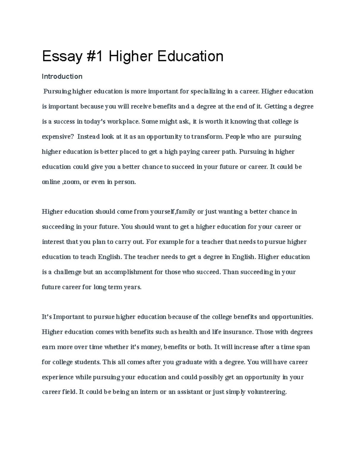 higher education introduction essay