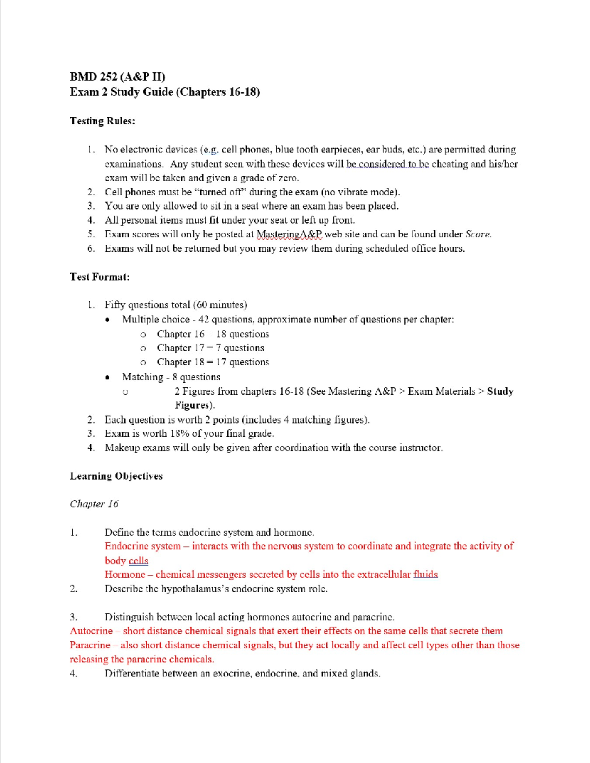 Exam 2 Study Guide Page 1 - BMD 252 - Studocu