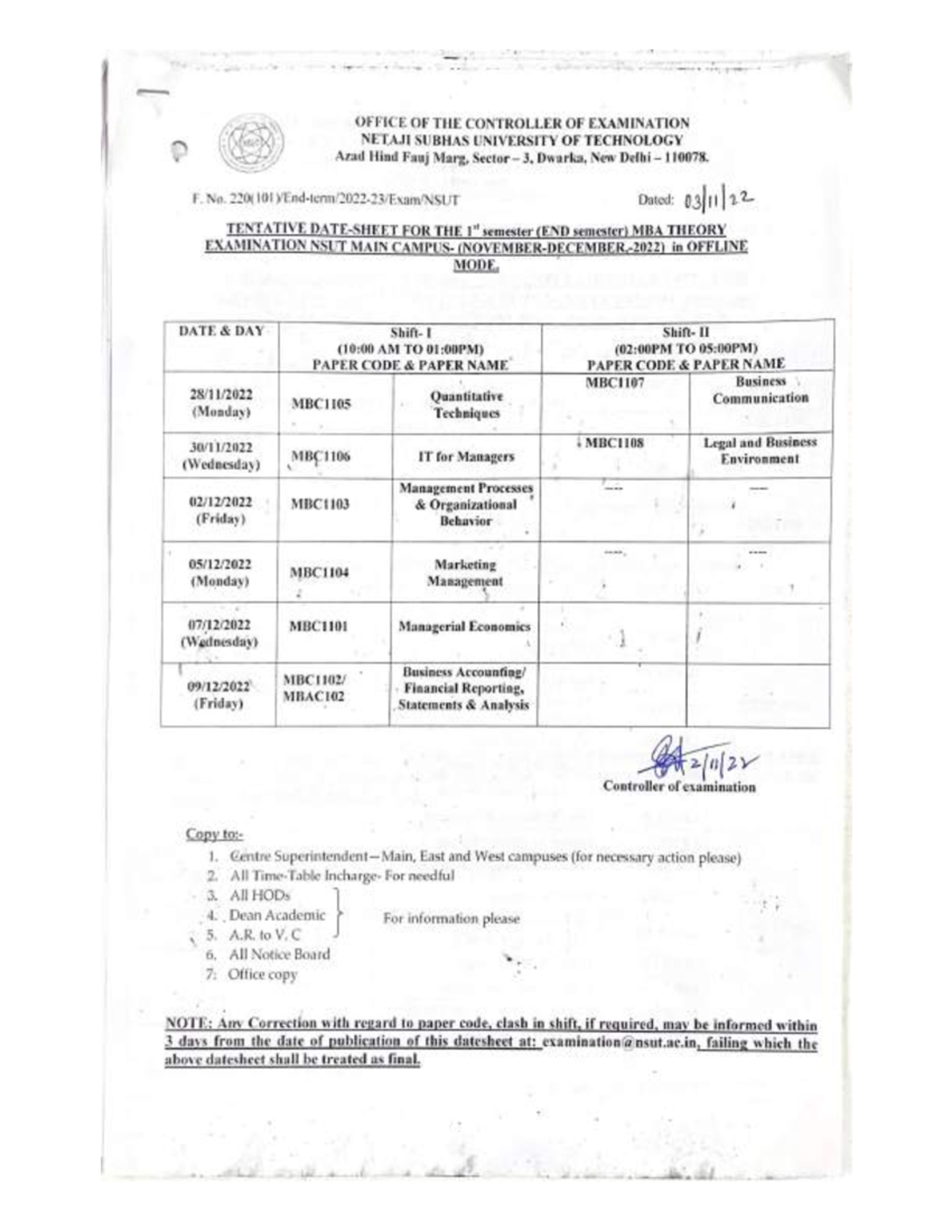 Office OF THE Controller OF Examination - Information Technology - Studocu