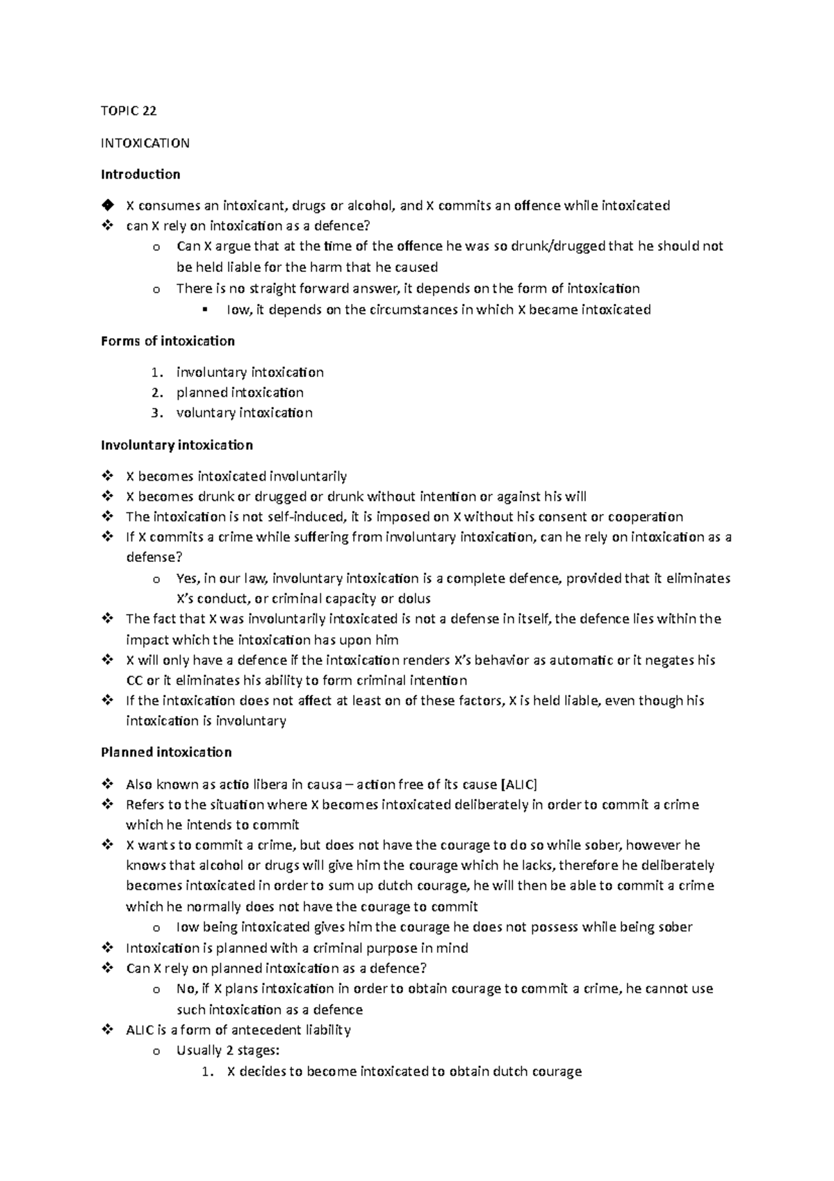 Topic 22 - TOPIC 22 INTOXICATION Introduction X consumes an intoxicant ...