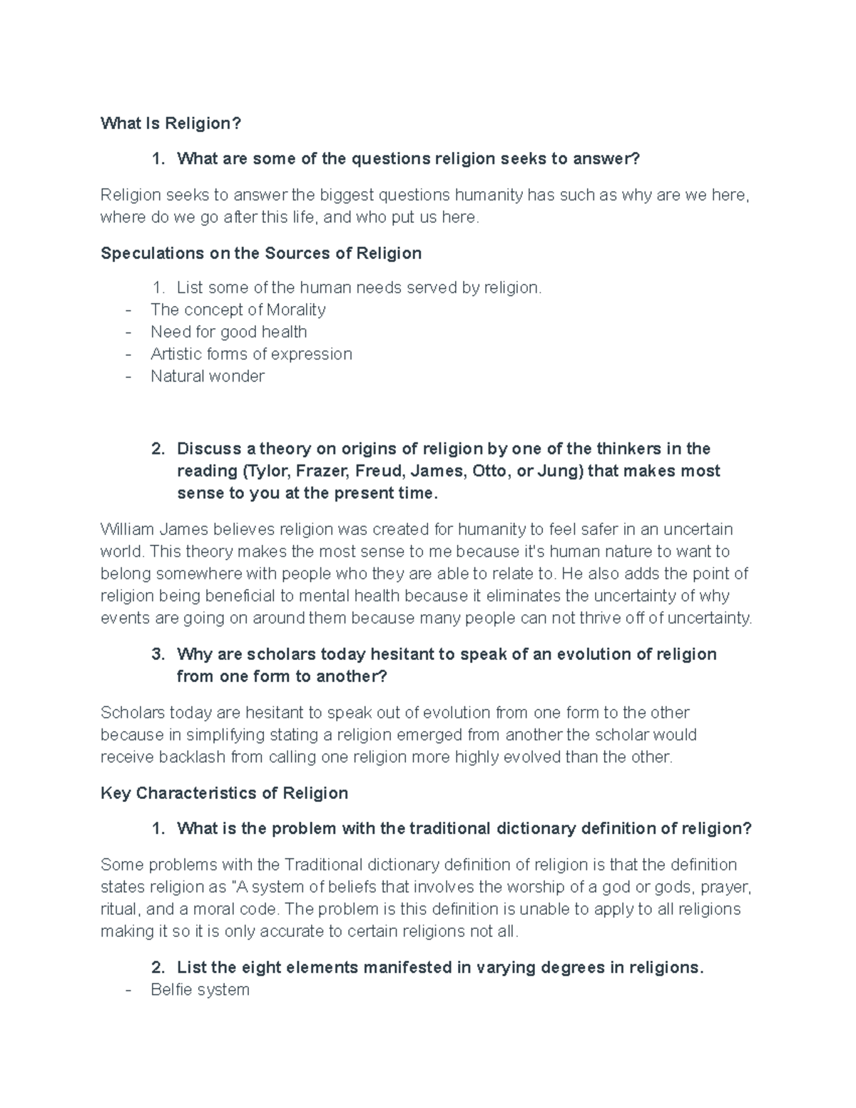 What Is Religion What are some of the questions religion seeks to