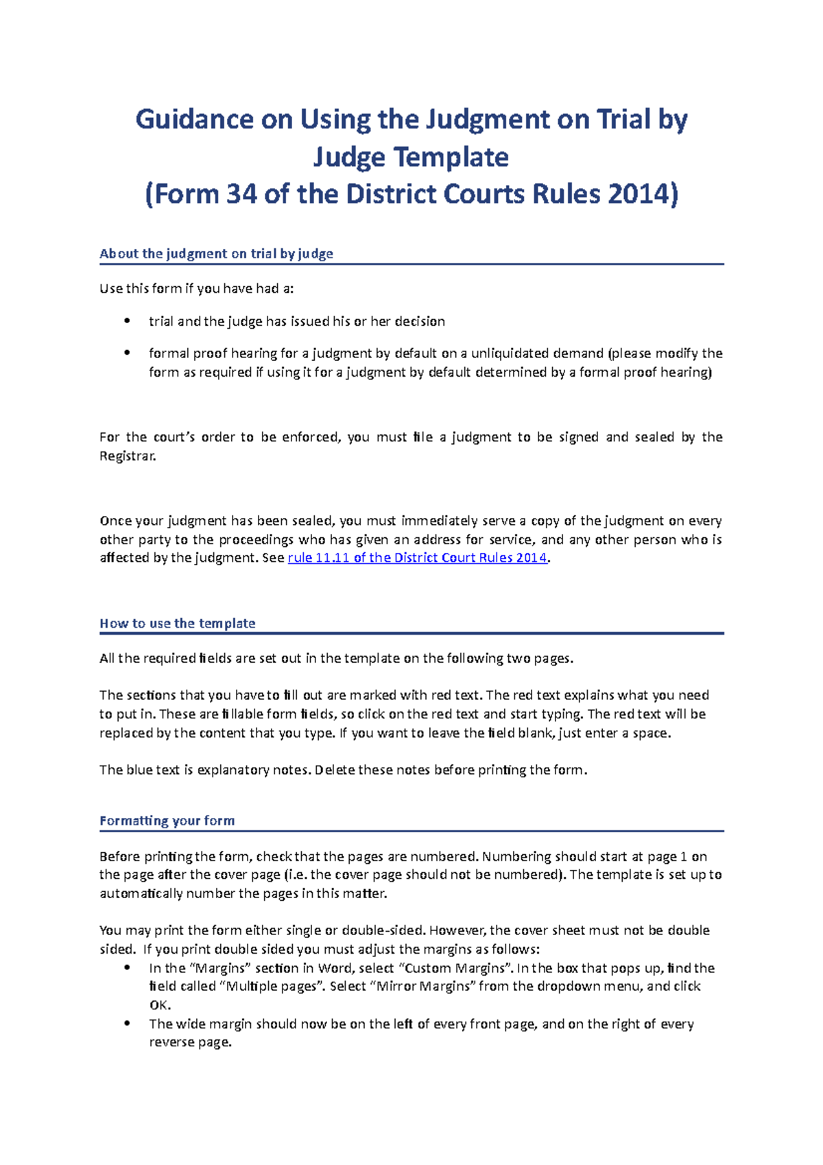 Form34 judgment on trial by judge - Guidance on Using the Judgment on ...