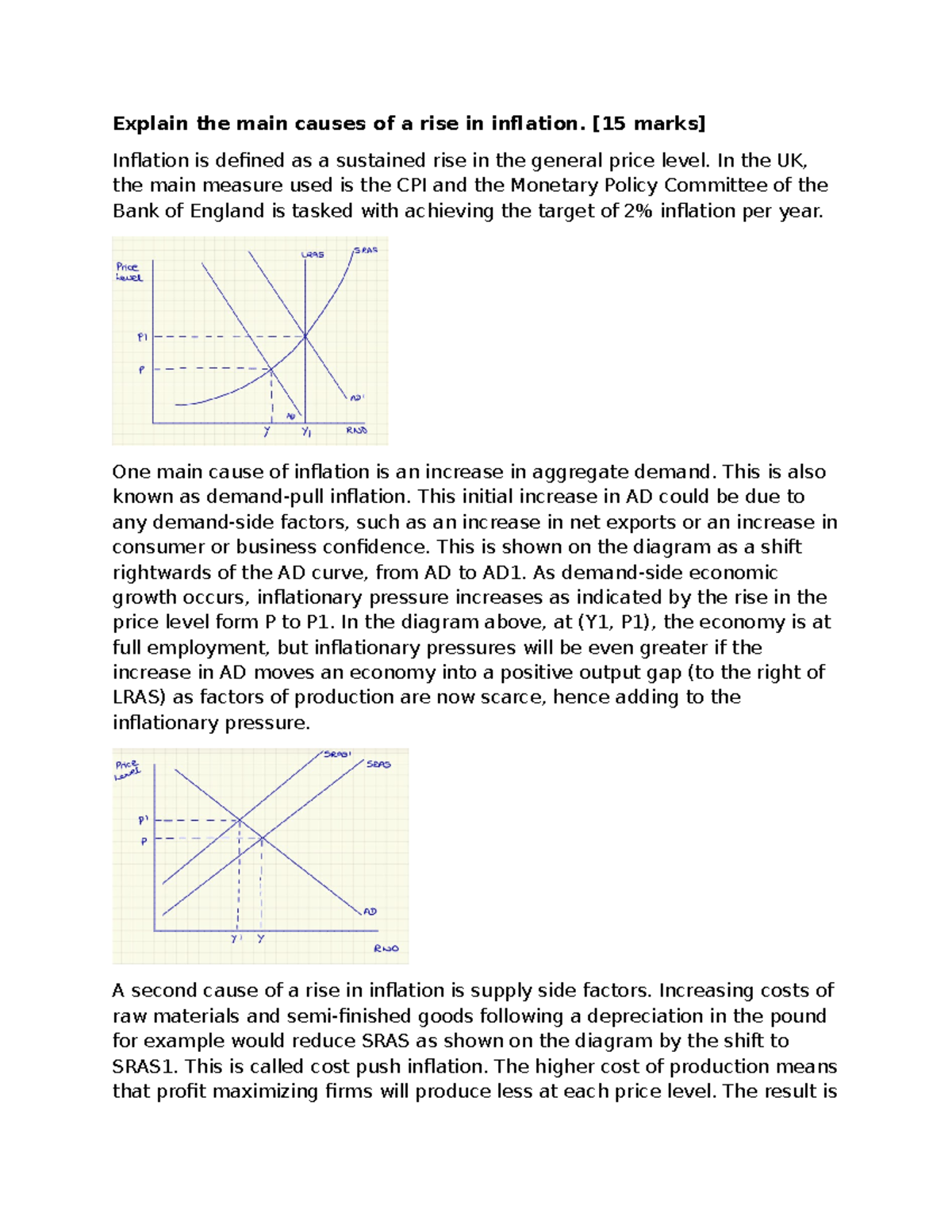 Explain the main causes of a rise in inflation. [15 marks] - Explain ...