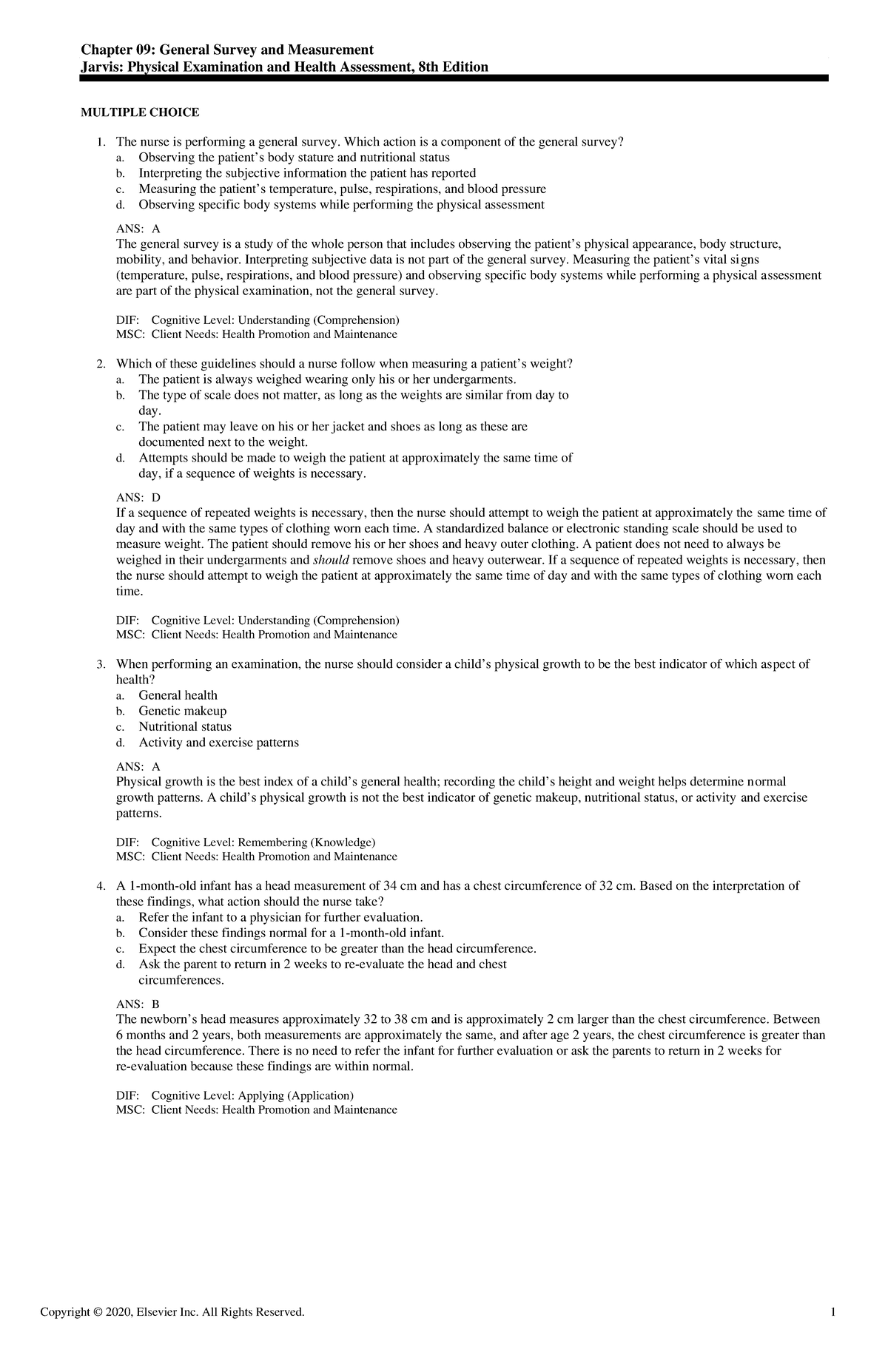 Exam View - Chapter 09 - Review - Copyright © 2020, Elsevier Inc. All ...