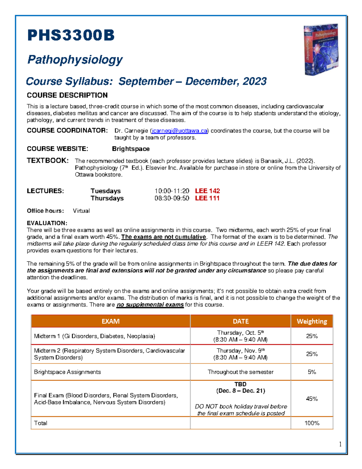 PHS3300B Syllabus 2023 - PHS3300B Pathophysiology Course Syllabus ...