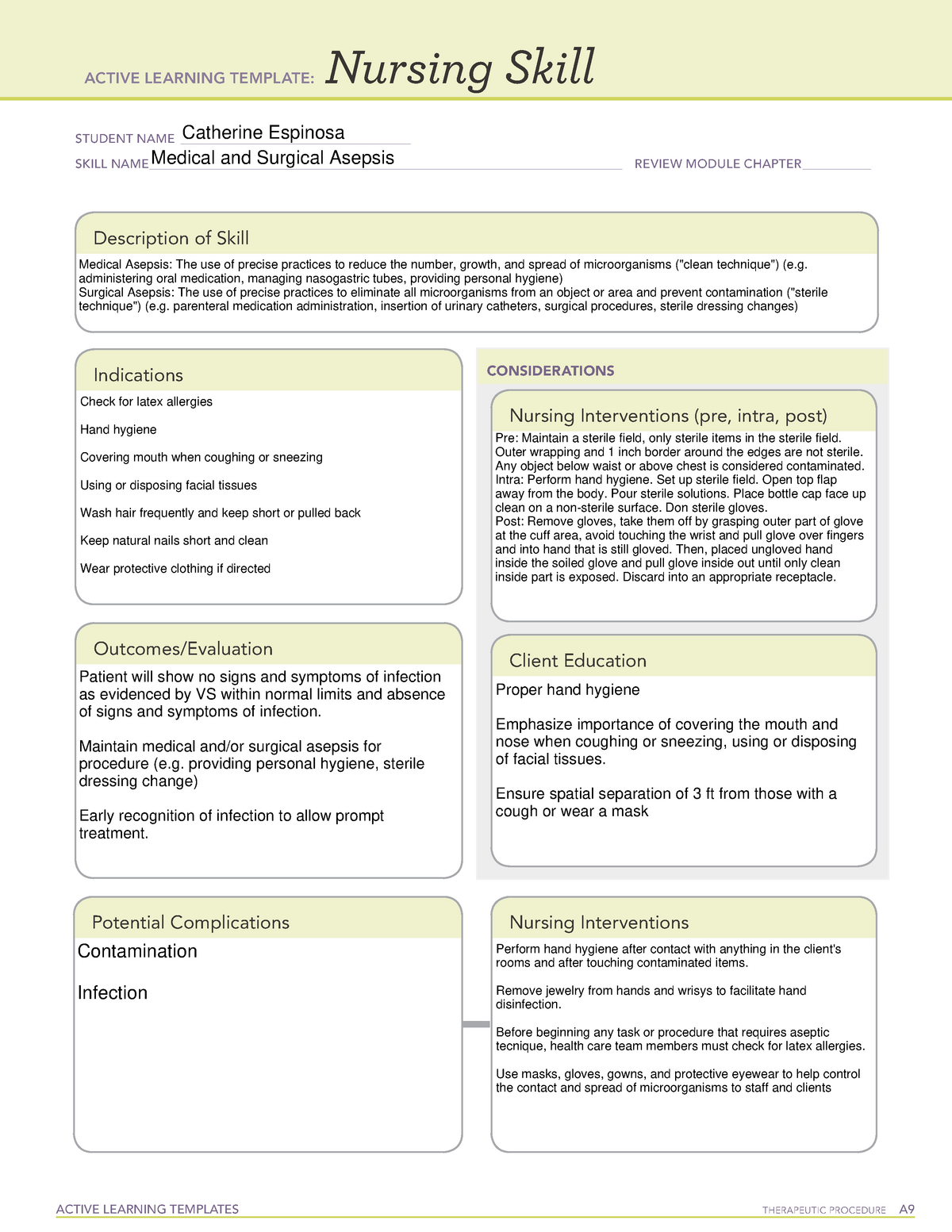 Medical and Surgical Asepsis ACTIVE LEARNING TEMPLATES THERAPEUTIC PROCEDURE A Nursing Skill