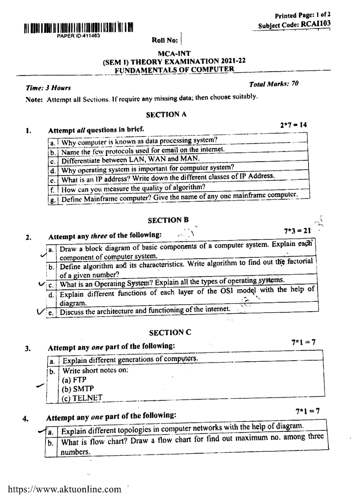 Mca-1-sem-fundamentals-of-computer-question paper - Master of computer ...