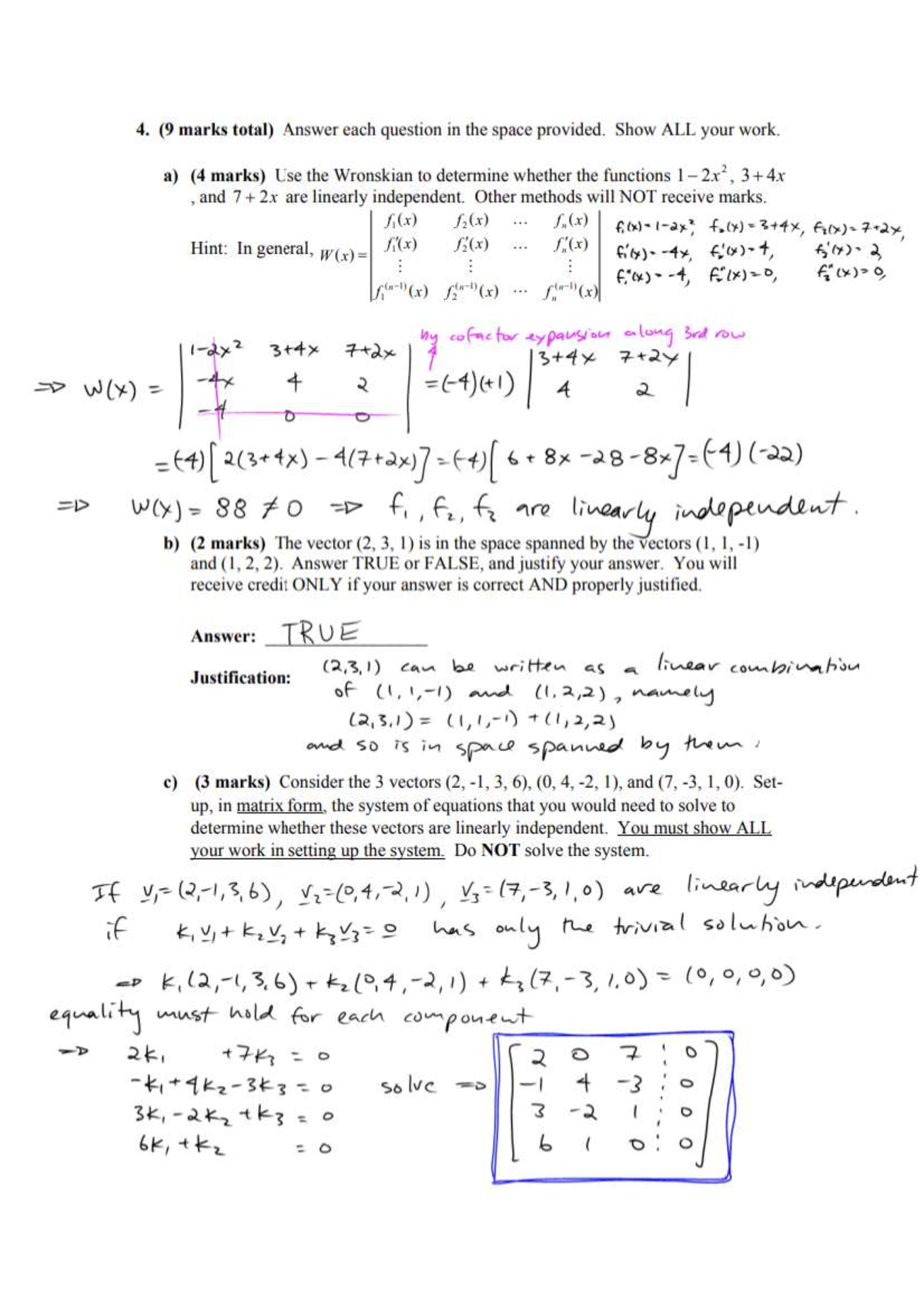 Linear Algebra Midterm questions - MATH 1850 - Studocu