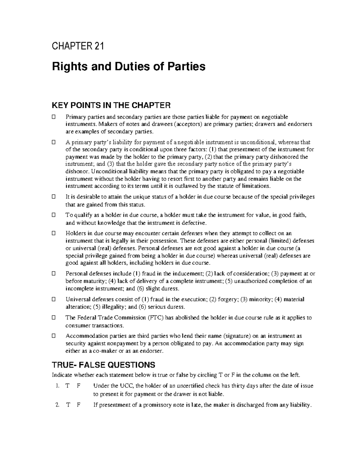 Ch21 Rights and Duties of Parties CHAPTER 21 Rights and Duties of