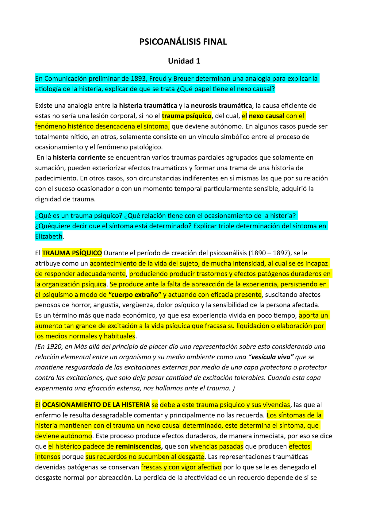 Resumen Final Libre Sofía - PSICOANÁLISIS FINAL Unidad 1 En ...