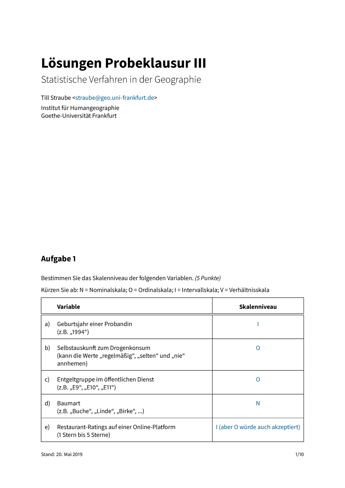 Probeklausur III Schluessel - Lösungen Probeklausur III Statistische ...