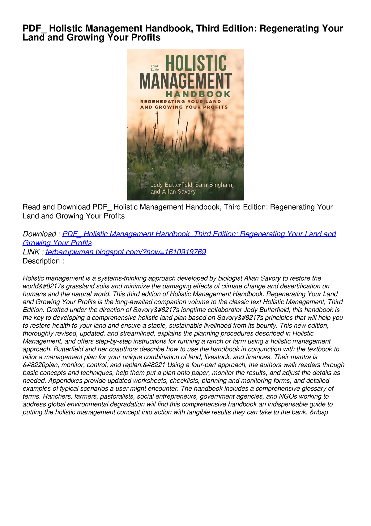 PDF_ Holistic Management Handbook, Third Edition: Regenerating Your ...