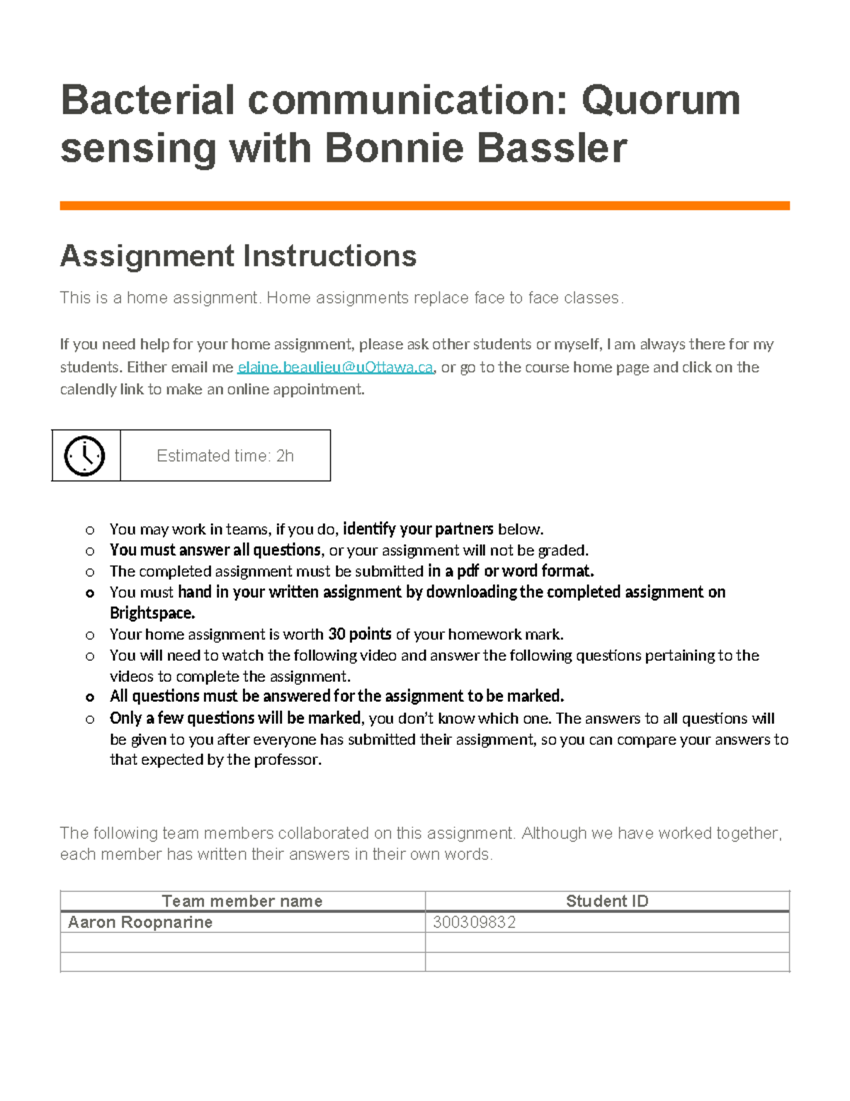 Quorum Sensing Assignment (student) - Bacterial communication: Quorum ...