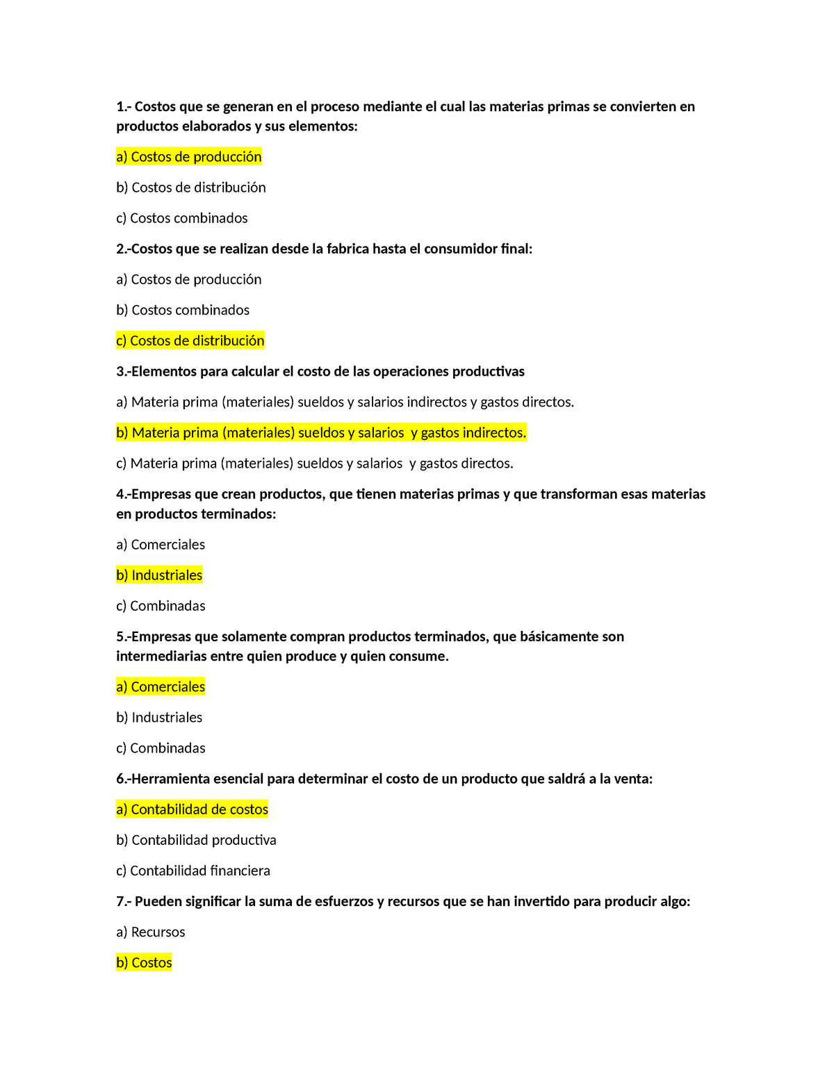 1.-Cuestionario Autoevaluación - 1.- Costos que se generan en el ...