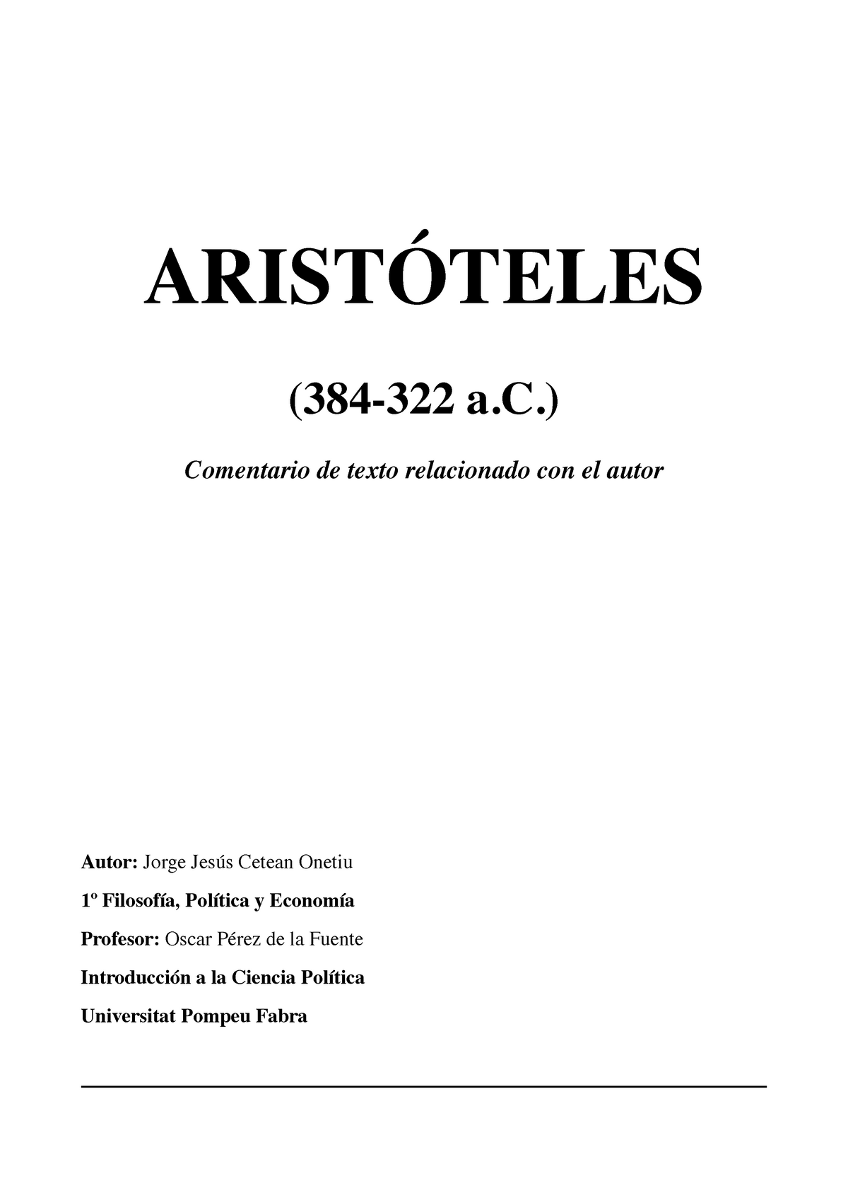 Comentario De Texto Aristóteles JJCO - ARISTÓTELES (384-322 A ...