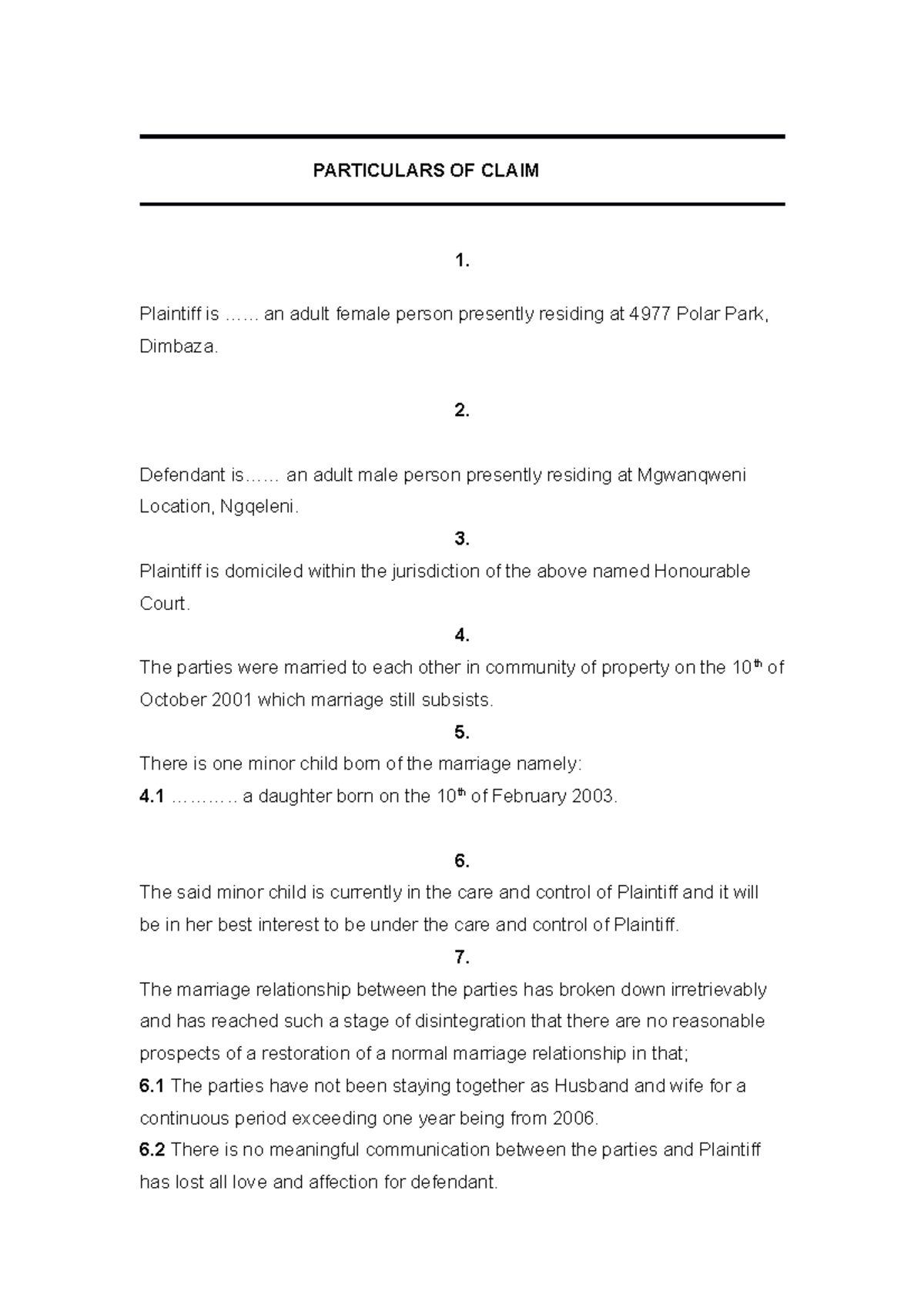 bill of particulars definition